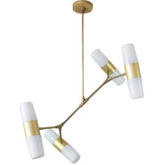Pendant Lamp of Four Opaline Glass Shades, made of Bronze, Brass  