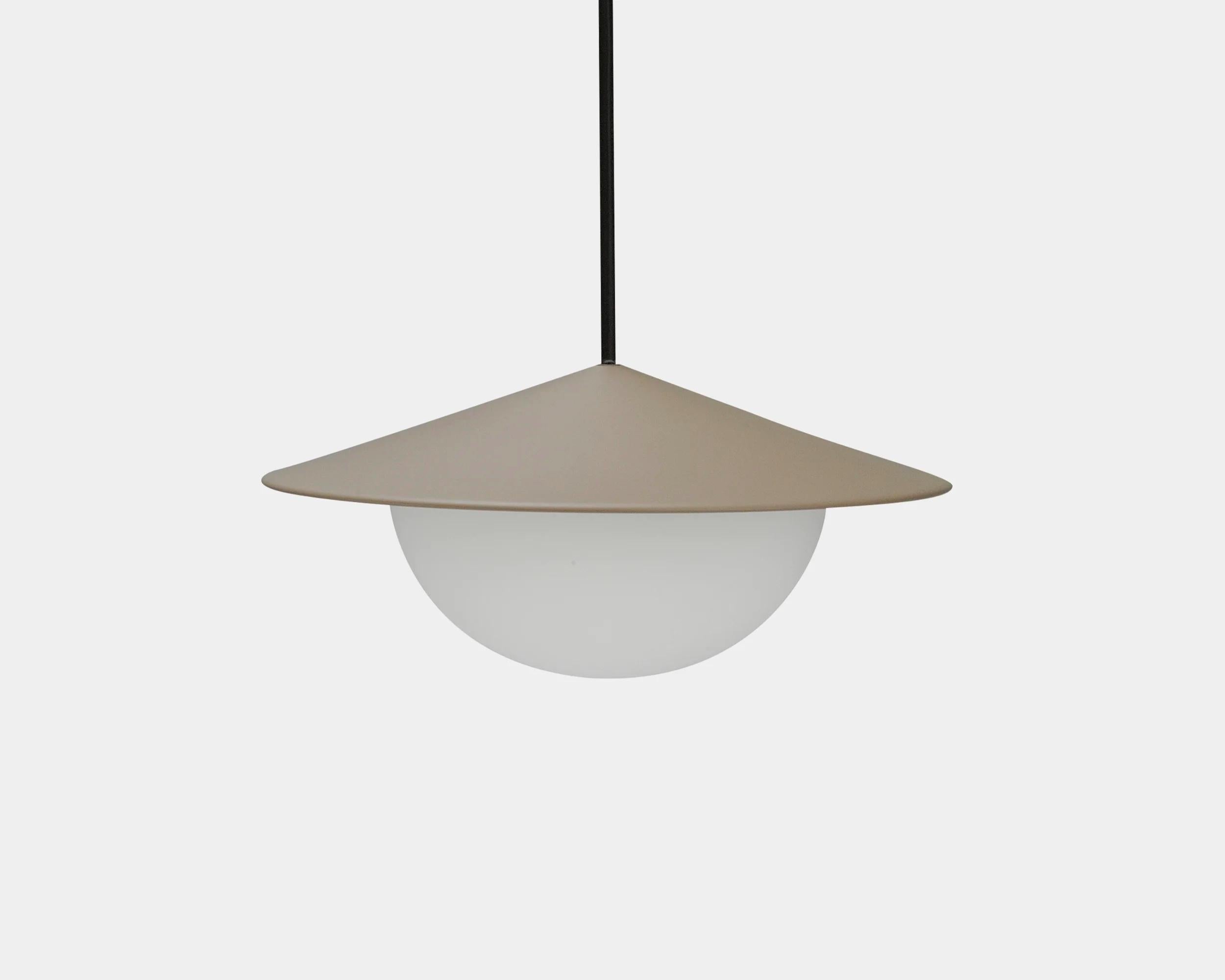 Alley pendant lamp by AGO Lighting
UL Listed

Painted aluminum, white opal glass
LED G9 110-240V (not included)

Available colors:
Charcoal, white, grey, burgundy, green, mustard, dark blue, mud grey, brick red

Dimensions:
15,8 x 34 cm (Large)
11 x