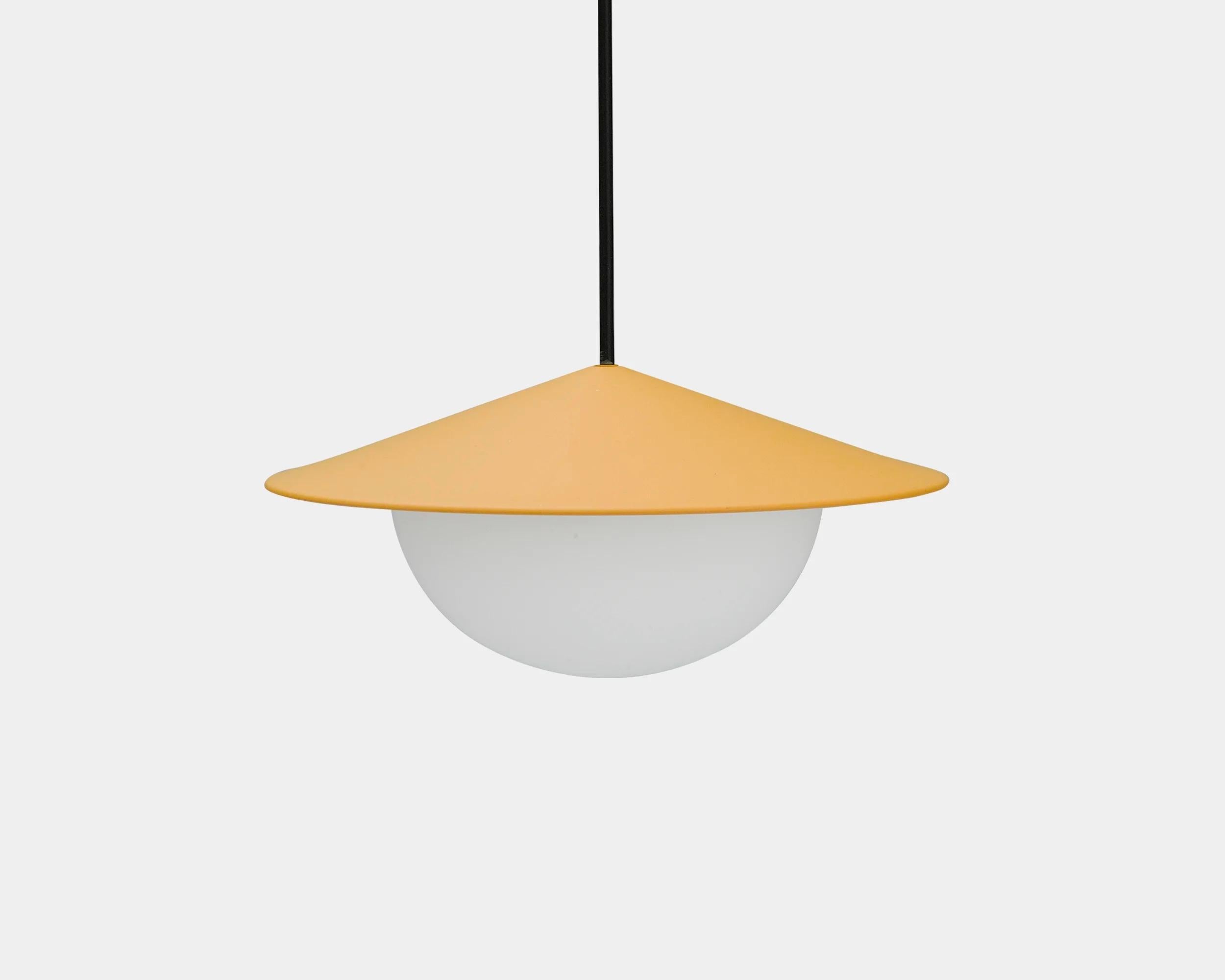 Alley pendant lamp by AGO Lighting
UL Listed

Painted aluminum, white opal glass
LED G9 110-240V (not included)

Available colors:
Charcoal, white, grey, burgundy, green, mustard, dark blue, mud grey, brick red

Dimensions:
15,8 x 34 cm (Large)
11 x