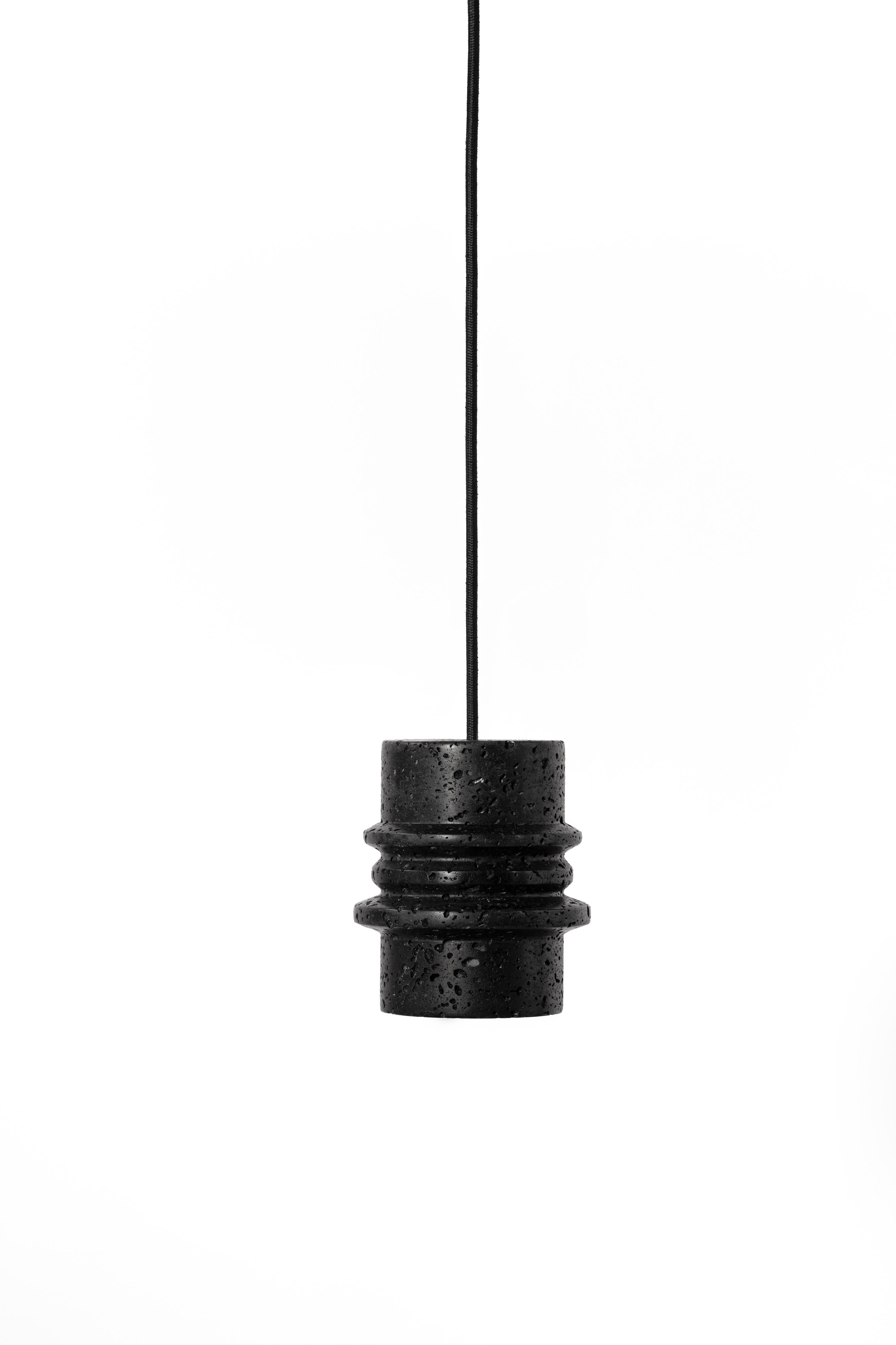 Industrial Contemporary Pendant Lamp 'Circle' in Black Lava Stone For Sale