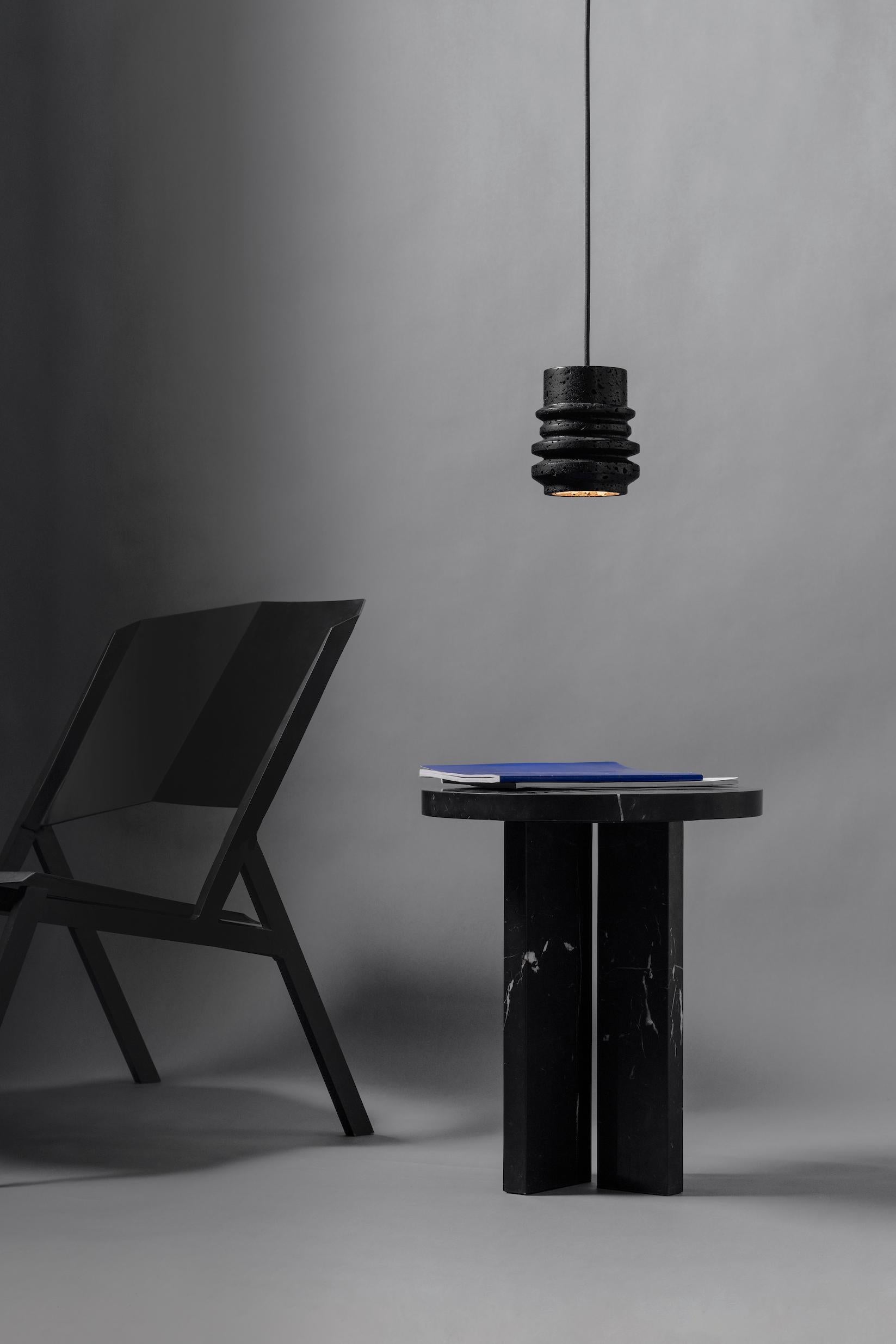 Industrial Contemporary Pendant Lamp 'Circle' in Black Lava Stone For Sale
