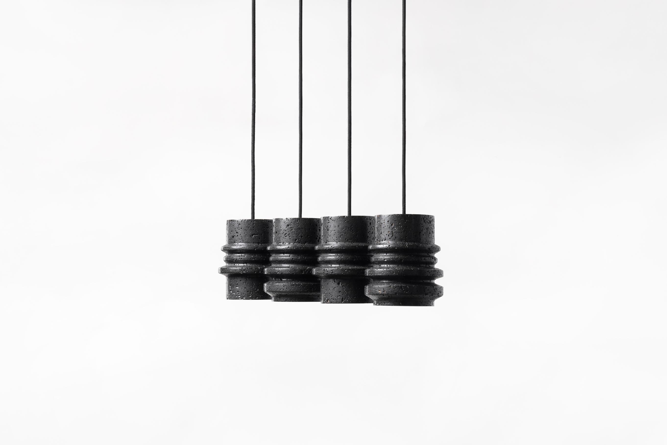 Chinese Contemporary Pendant Lamp 'Circle' in Black Lava Stone For Sale
