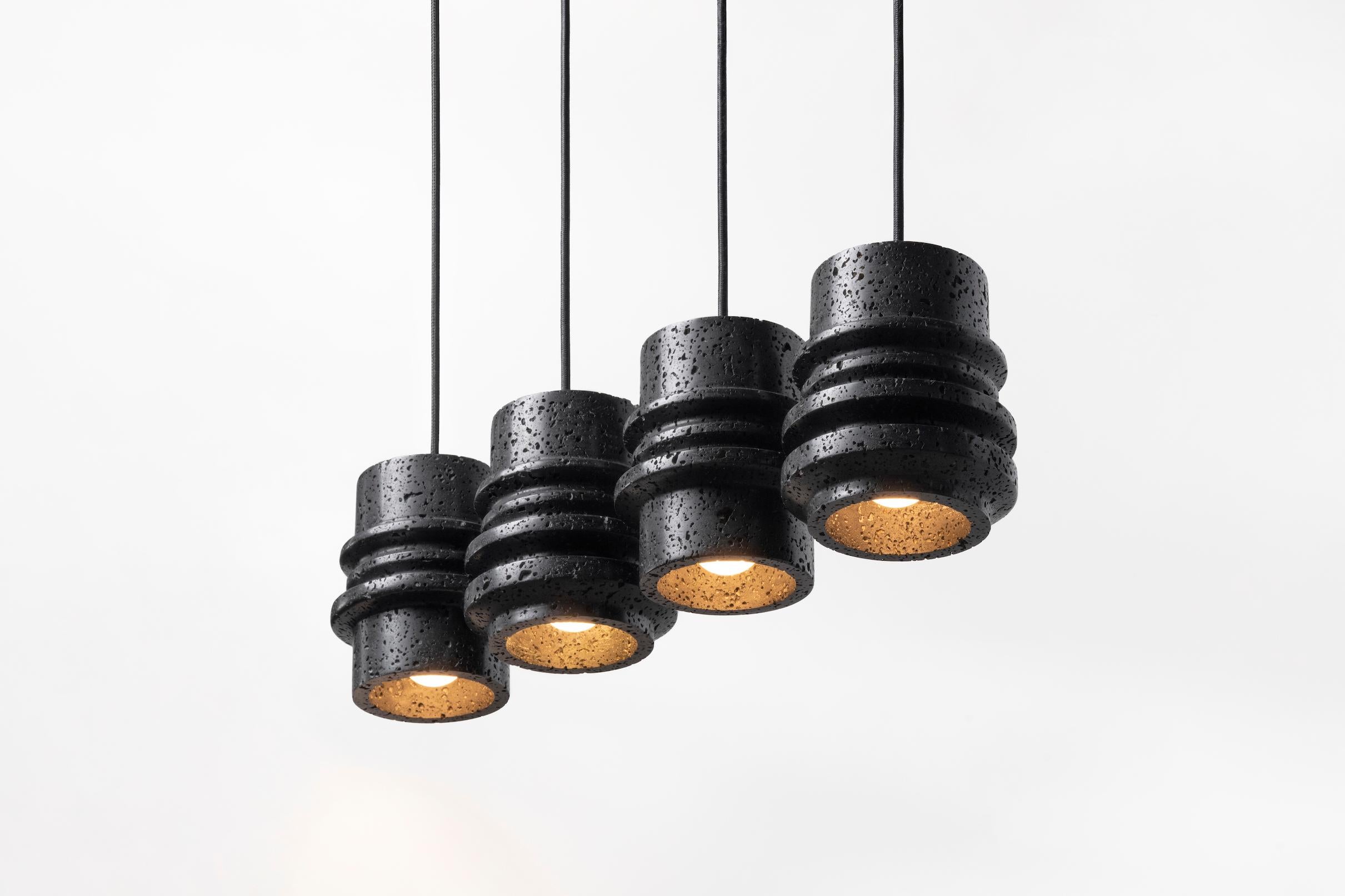 Aluminum Contemporary Pendant Lamp 'Circle' in Black Lava Stone For Sale