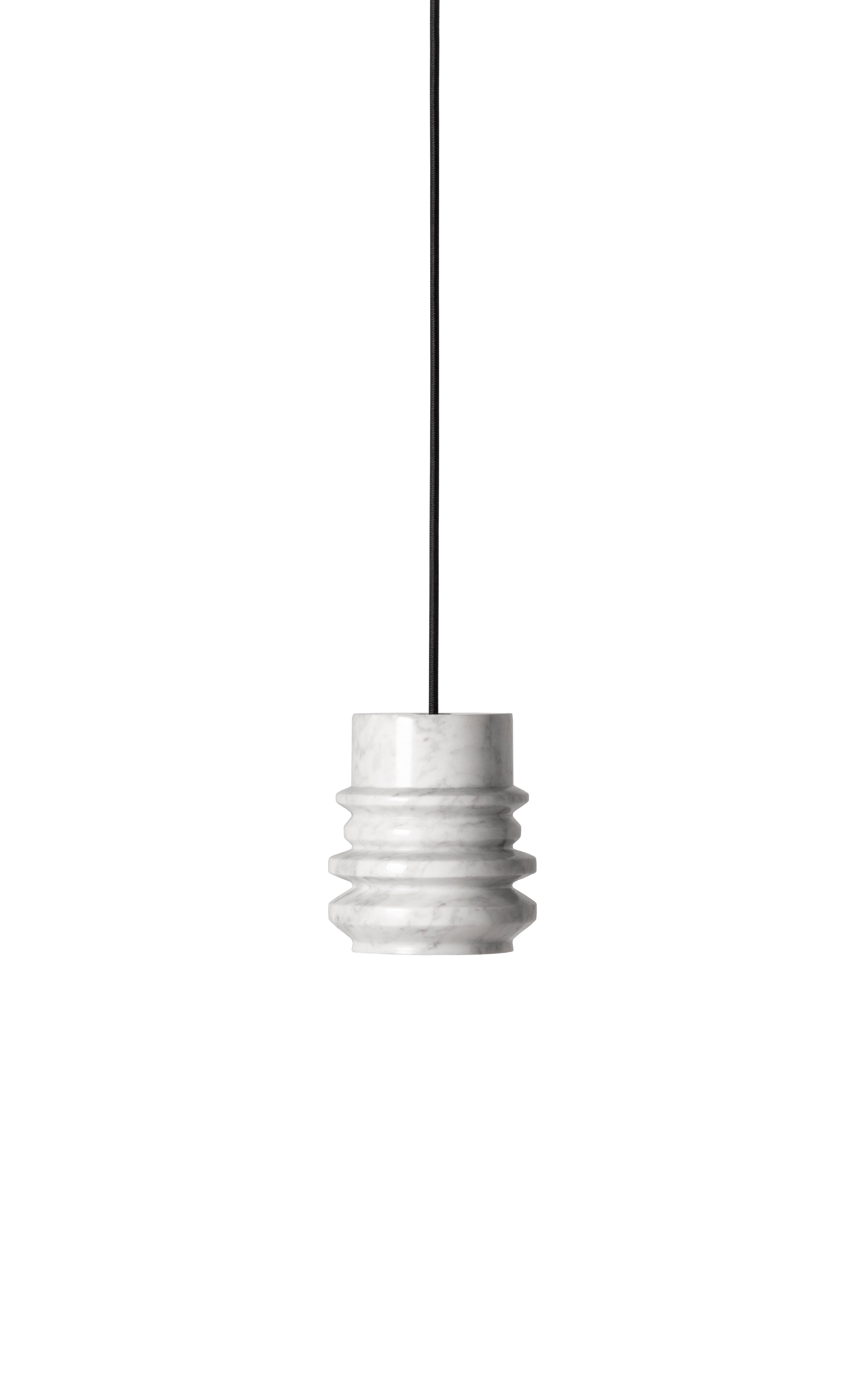 Industrial Contemporary Pendant Lamp 'Circle' in White Marble Stone For Sale