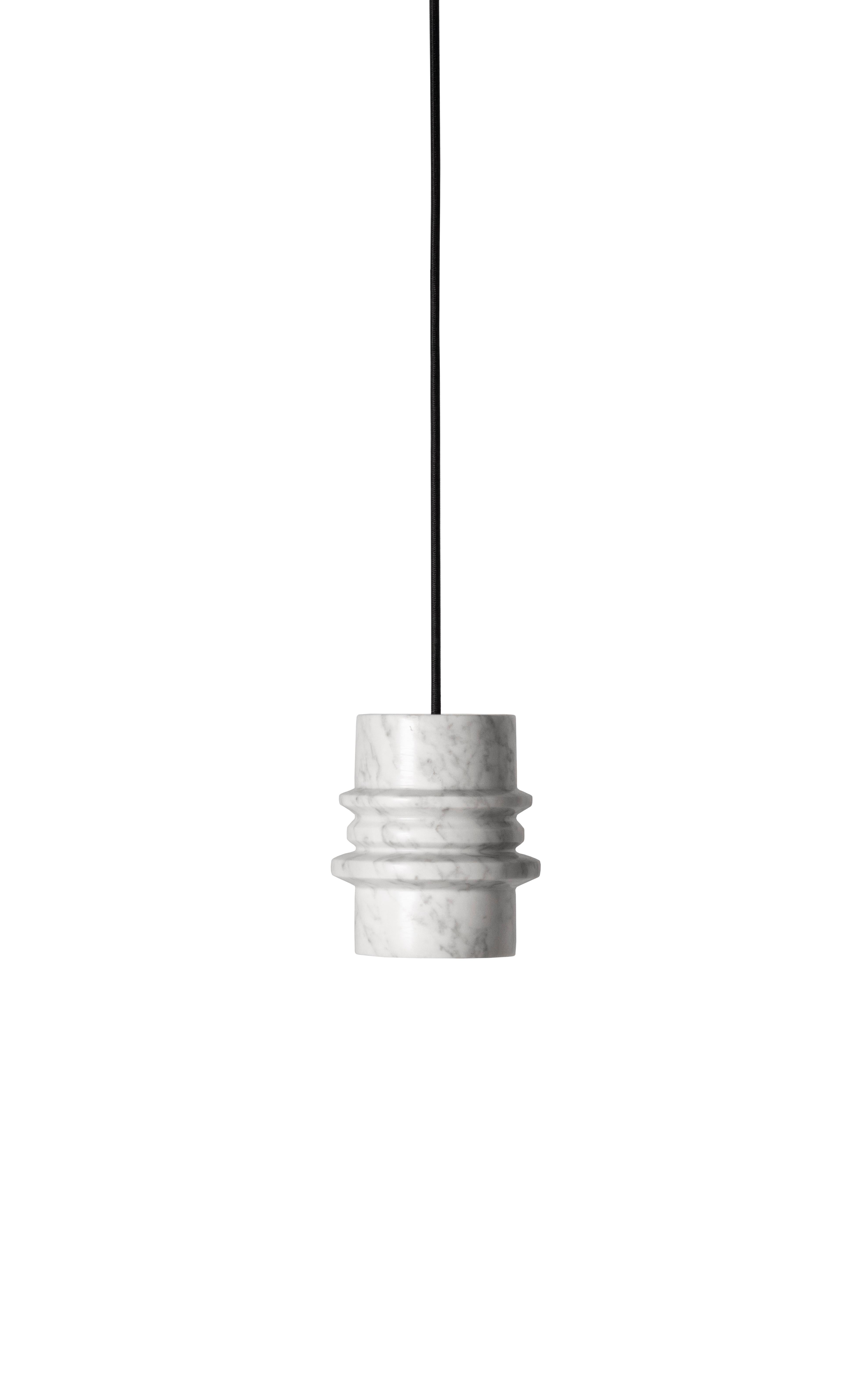 Chinese Contemporary Pendant Lamp 'Circle' in White Marble Stone For Sale