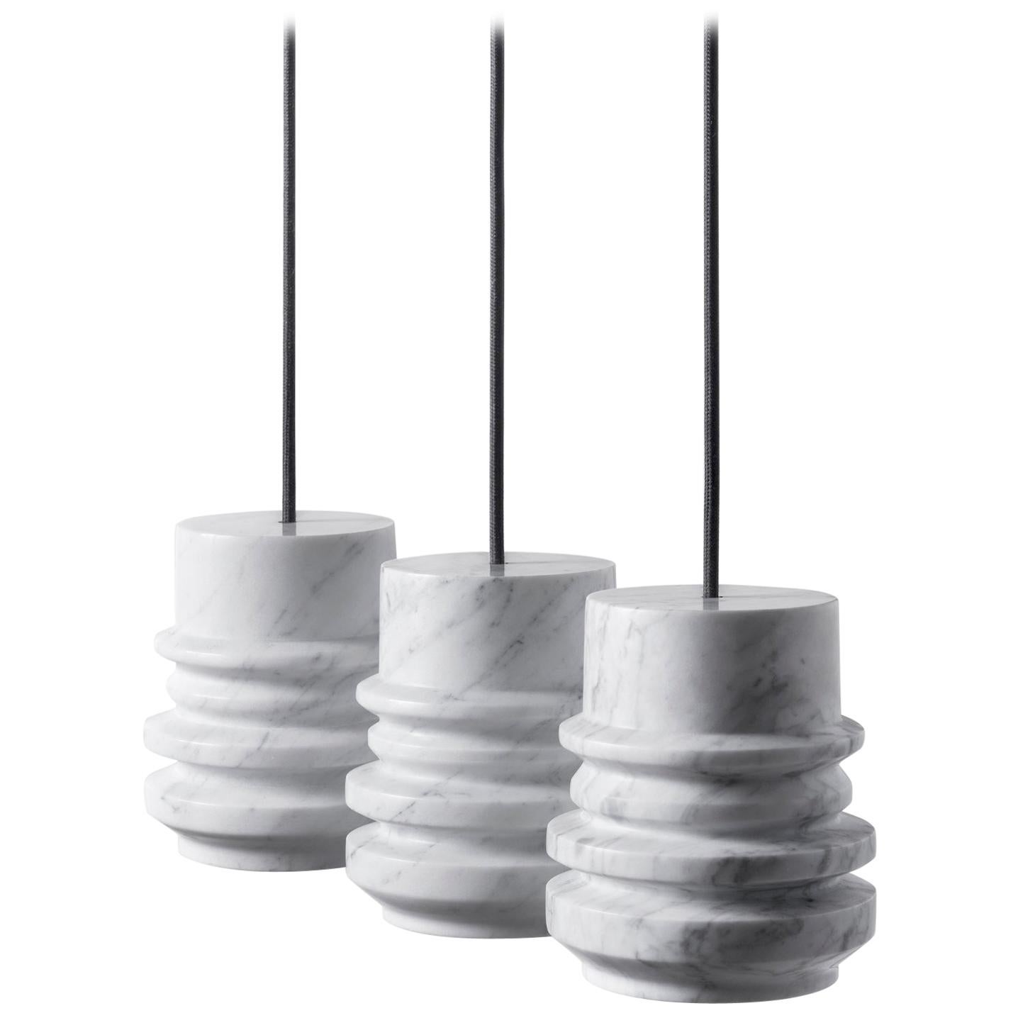Contemporary Pendant Lamp 'Circle' in White Marble Stone