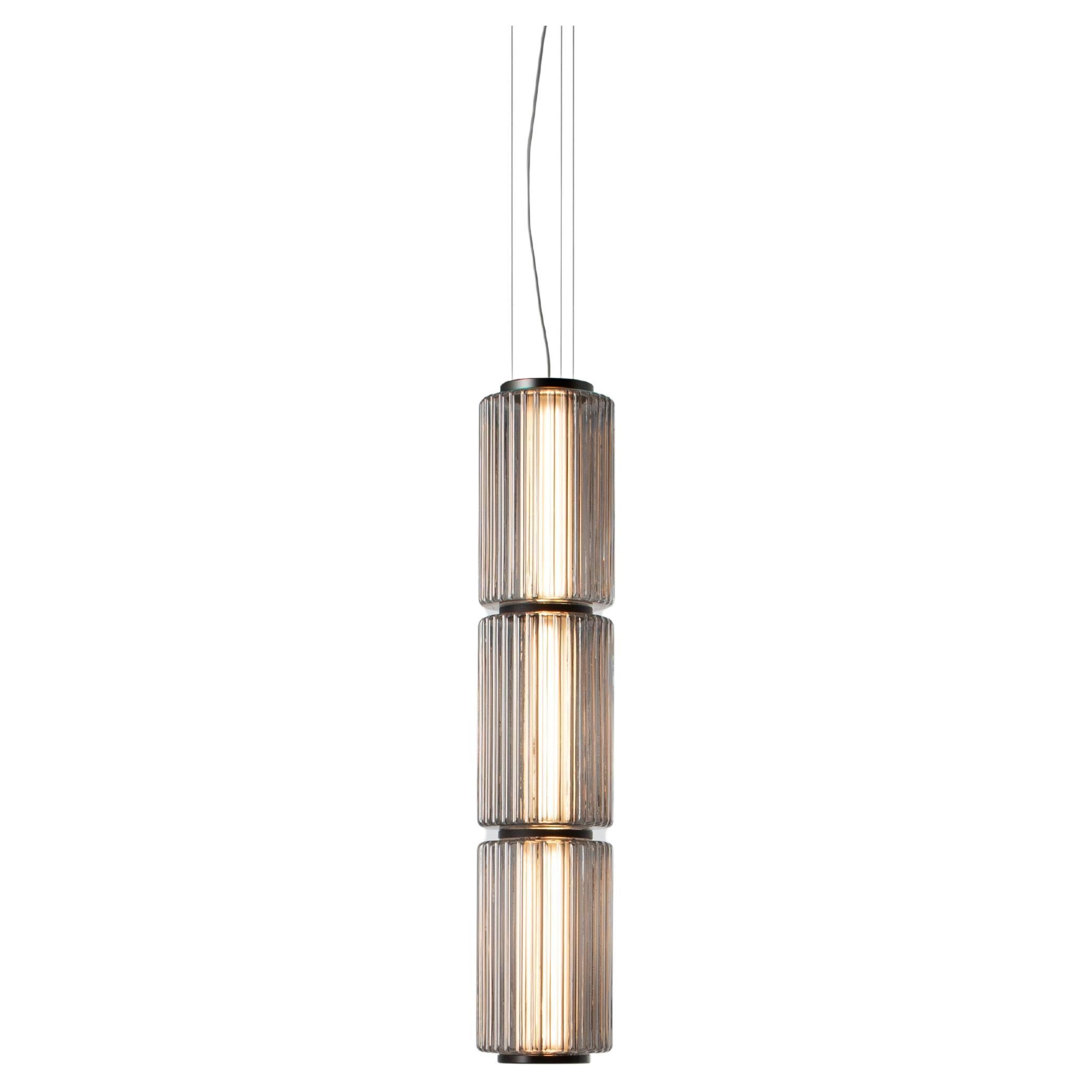 Contemporary Pendant Lamp 'Column' 175-3, Vertical, Carbon For Sale