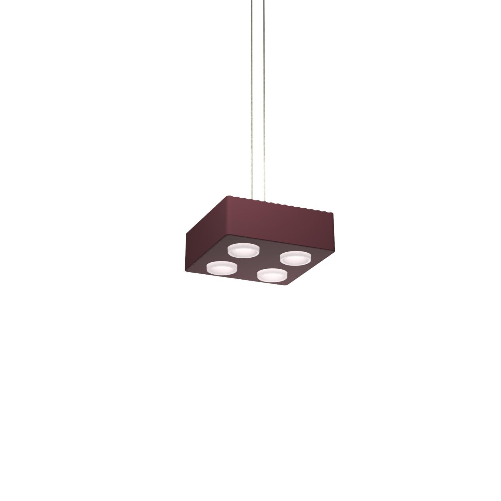 Domino Pendant lamp by Sylvain Willenz x AGO Lighting
Burgundy - Single Pendant Lamp

Materials: Aluminum 
Light Source: Integrated LED (COB), DC
Watt. 15 W
Color temp. 2700 / 3000K
Cable Length: 3m 

Available colors:
Charcoal, burgundy,