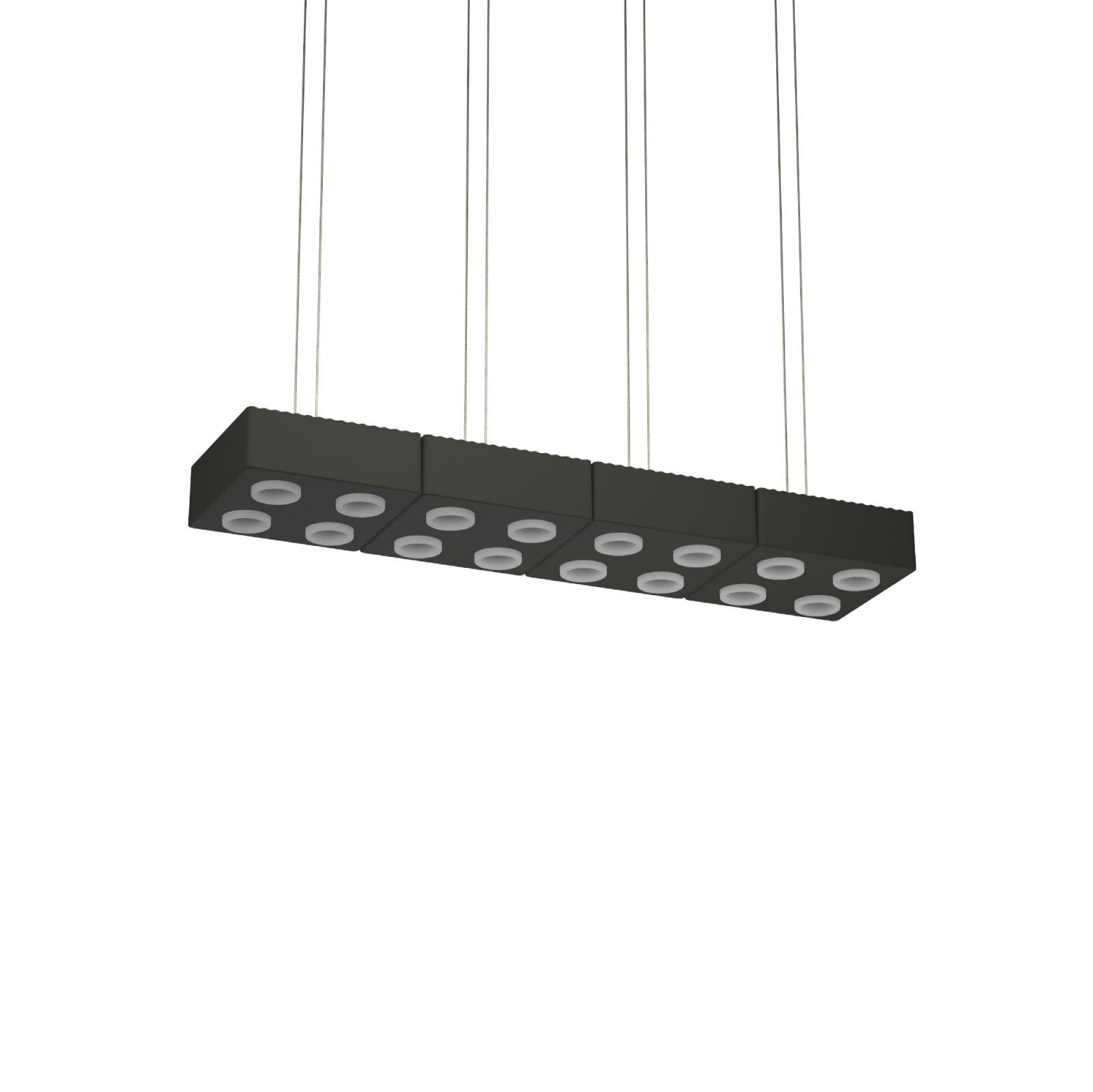 Domino Pendant lamp by Sylvain Willenz x AGO Lighting
Charcoal - Quad Pendant Lamp

Materials: Aluminum 
Light Source: Integrated LED (COB), DC
Watt. 60 W (15W x 4)
Color temp. 2700 / 3000K
Cable Length: 3m 

Available colors:
Charcoal,