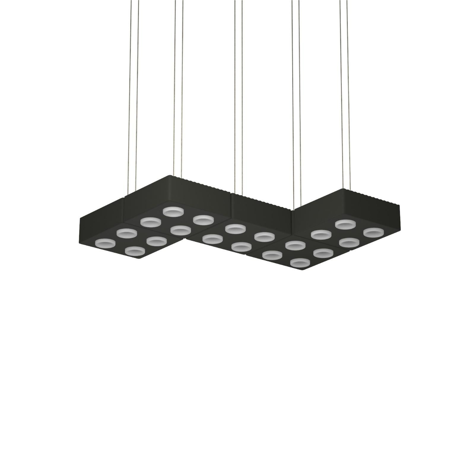 Domino Pendant lamp by Sylvain Willenz x AGO Lighting
Charcoal - Quintet Pendant Lamp

Materials: Aluminum 
Light Source: Integrated LED (COB), DC
Watt. 75 W (15W x 5)
Color temp. 2700 / 3000K
Cable Length: 3M 

Available colors:
Charcoal,