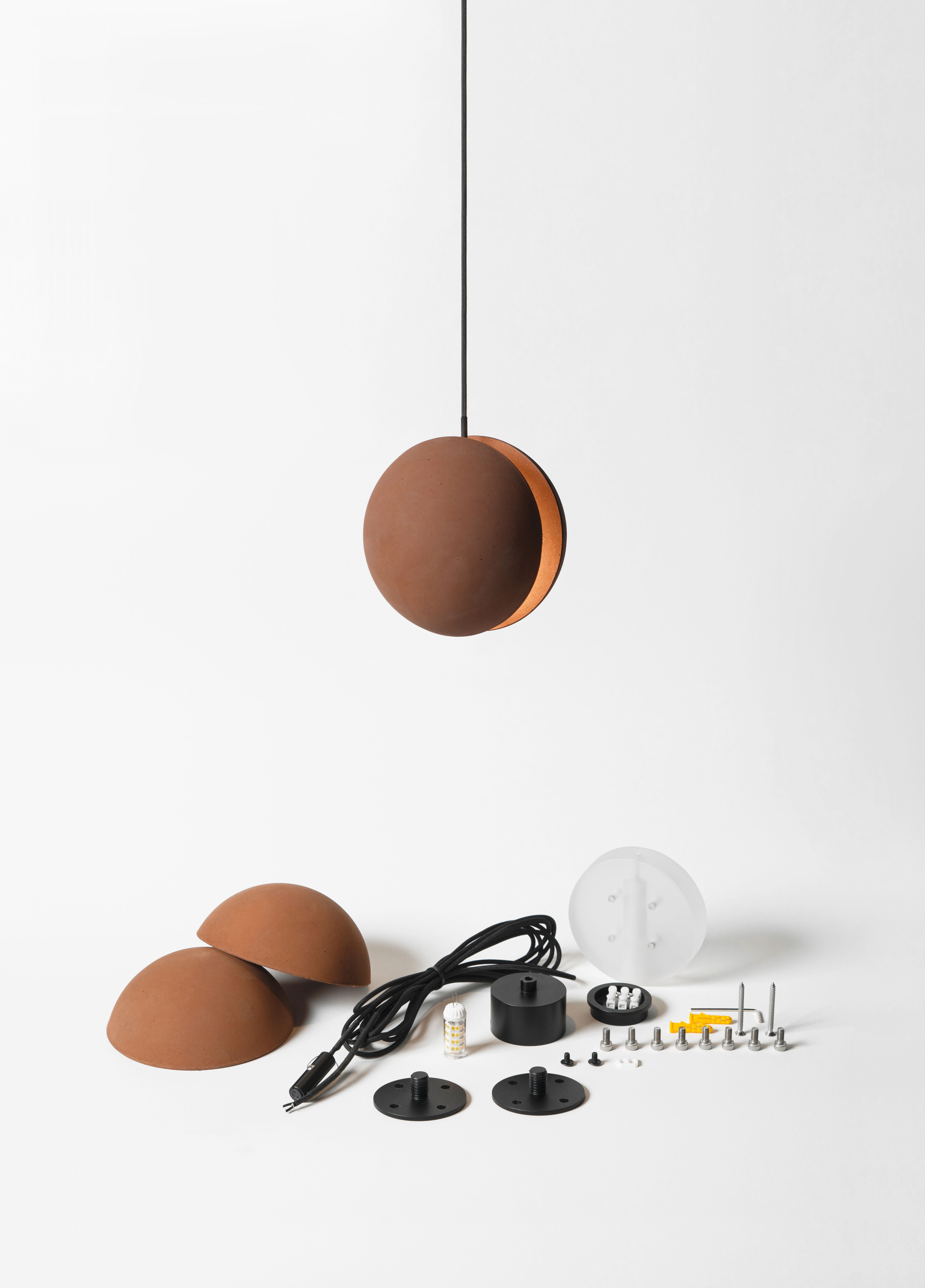 Industrial Contemporary Pendant Lamp 'E-MARS' in Terracotta, Medium, Brown For Sale