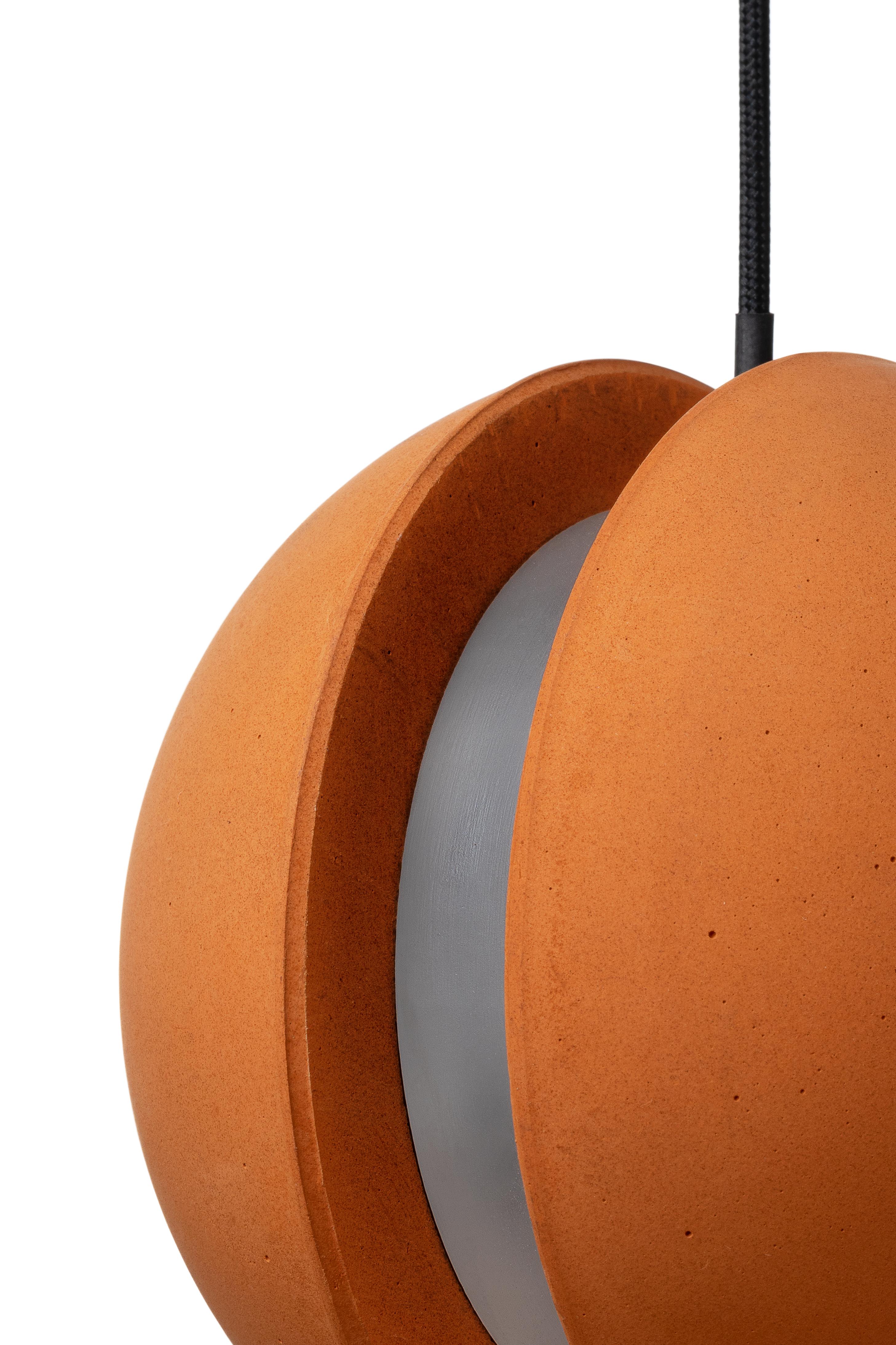 Industrial Contemporary Pendant Lamp 'E-MARS' in Terracotta, Medium, Orange For Sale