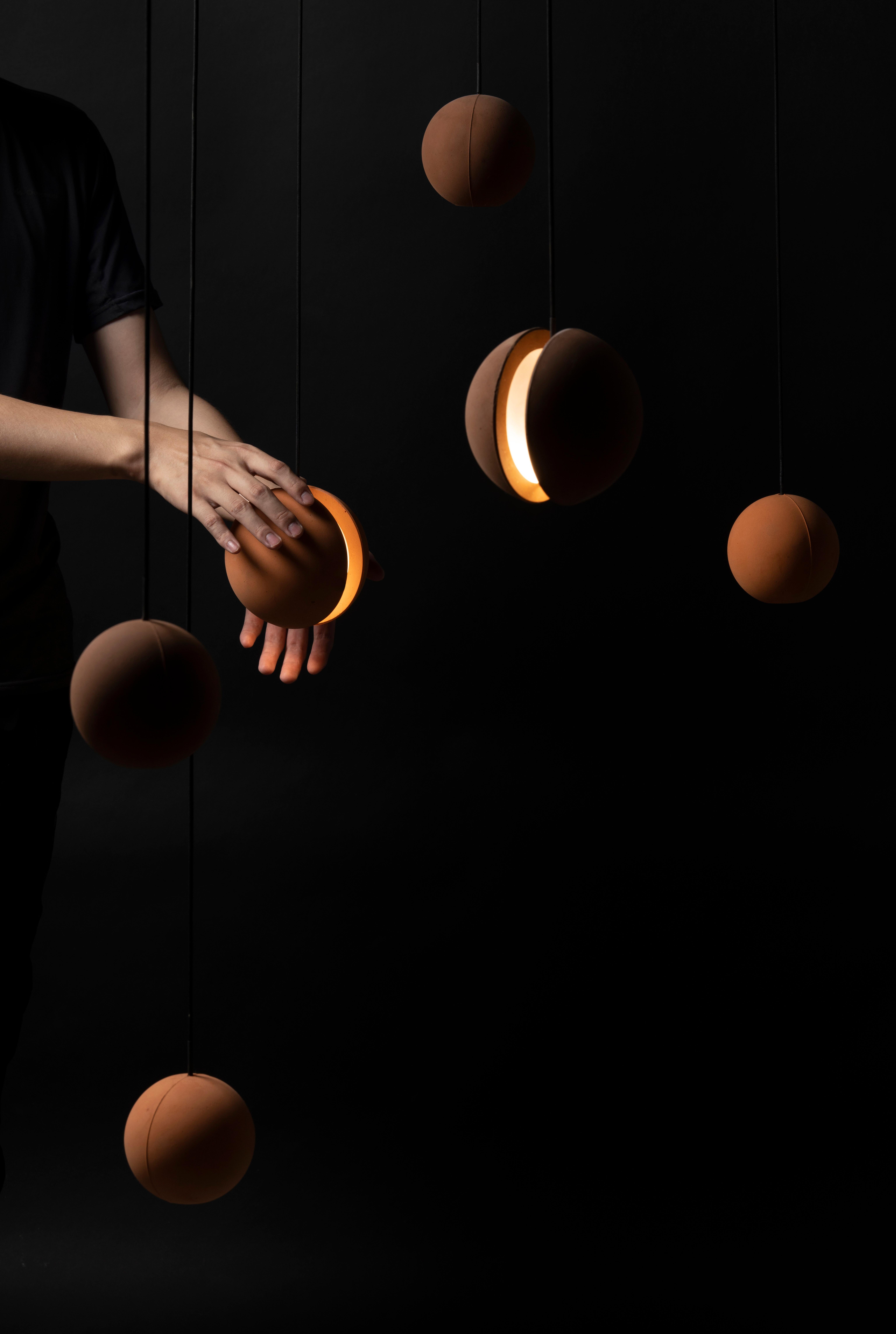 Chinese Contemporary Pendant Lamp 'E-MARS' in Terracotta, Small, Orange For Sale