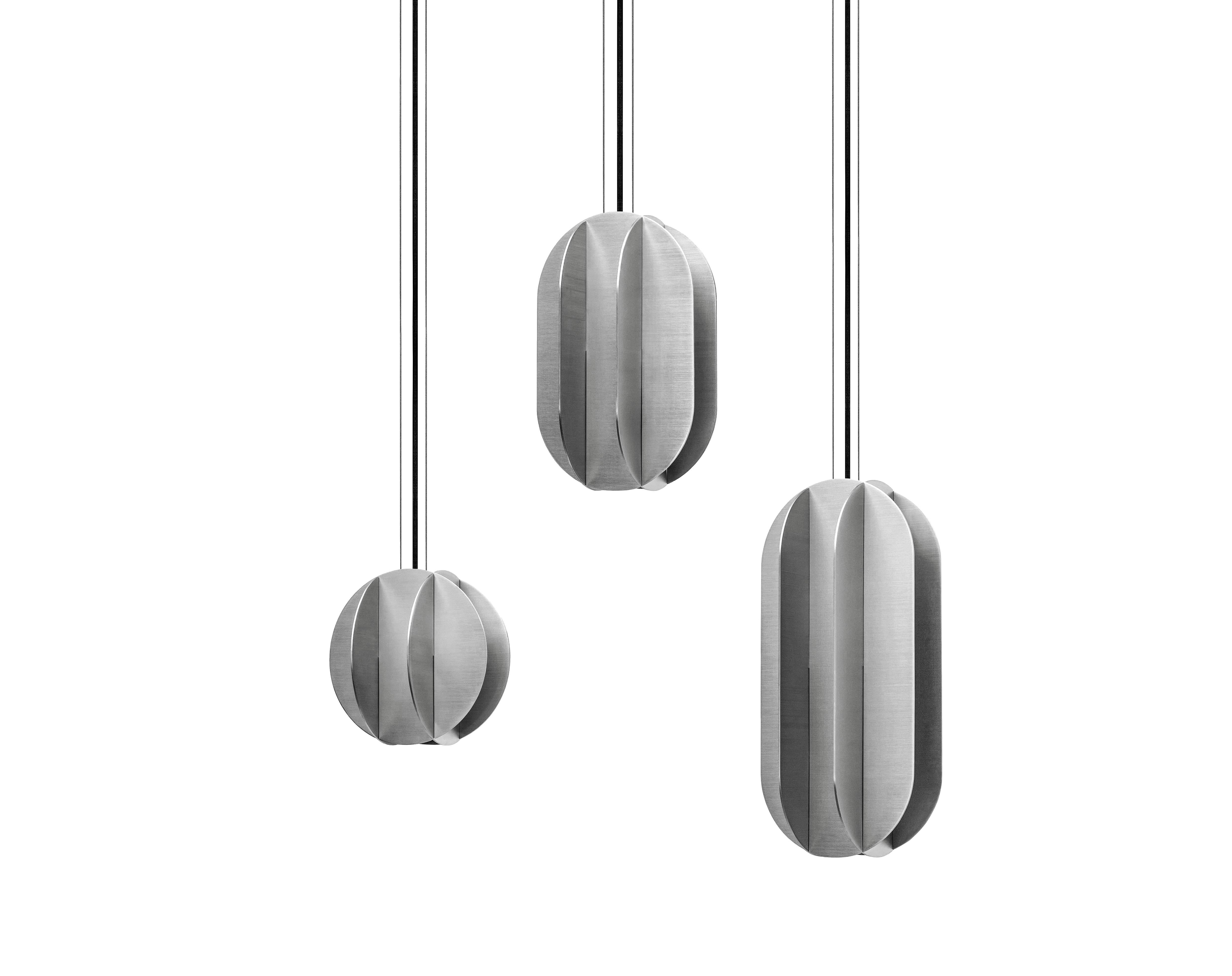 Brushed Contemporary Pendant Lamp EL Lamp small CS3 by NOOM in Stainless Steel