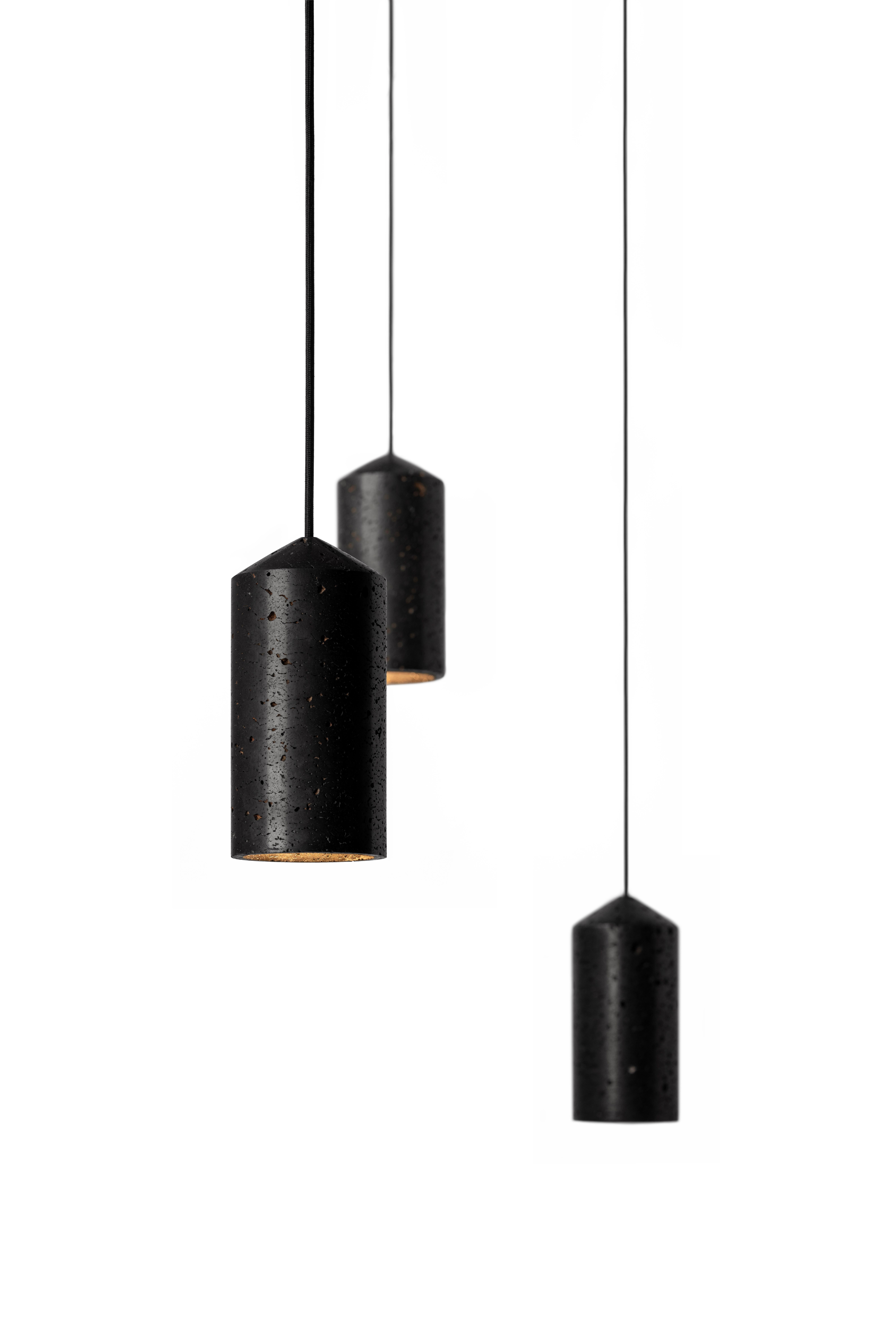 Industrial Contemporary Pendant Lamp 'IN' in Black Lava Stone For Sale
