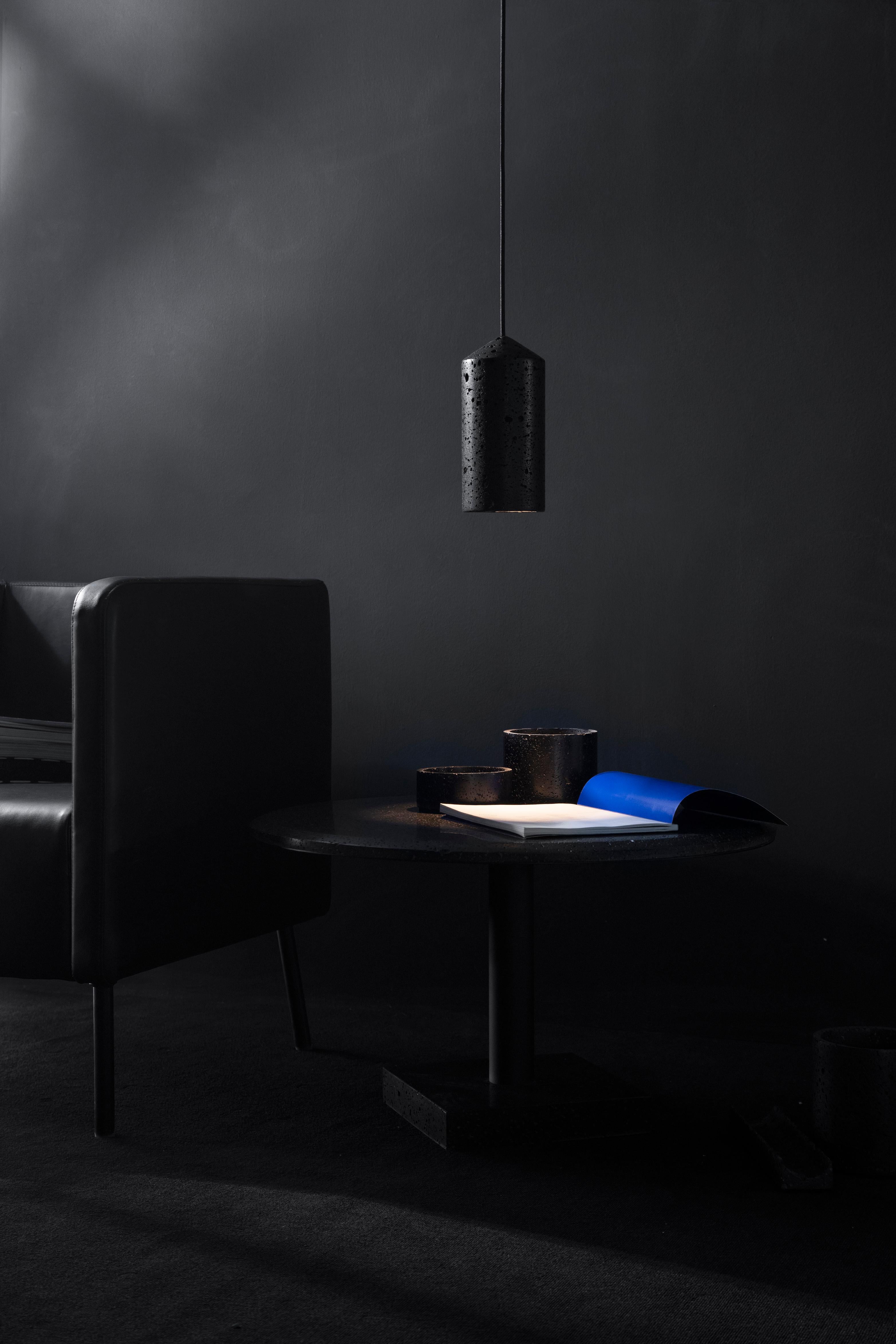 Chinese Contemporary Pendant Lamp 'IN' in Black Lava Stone For Sale