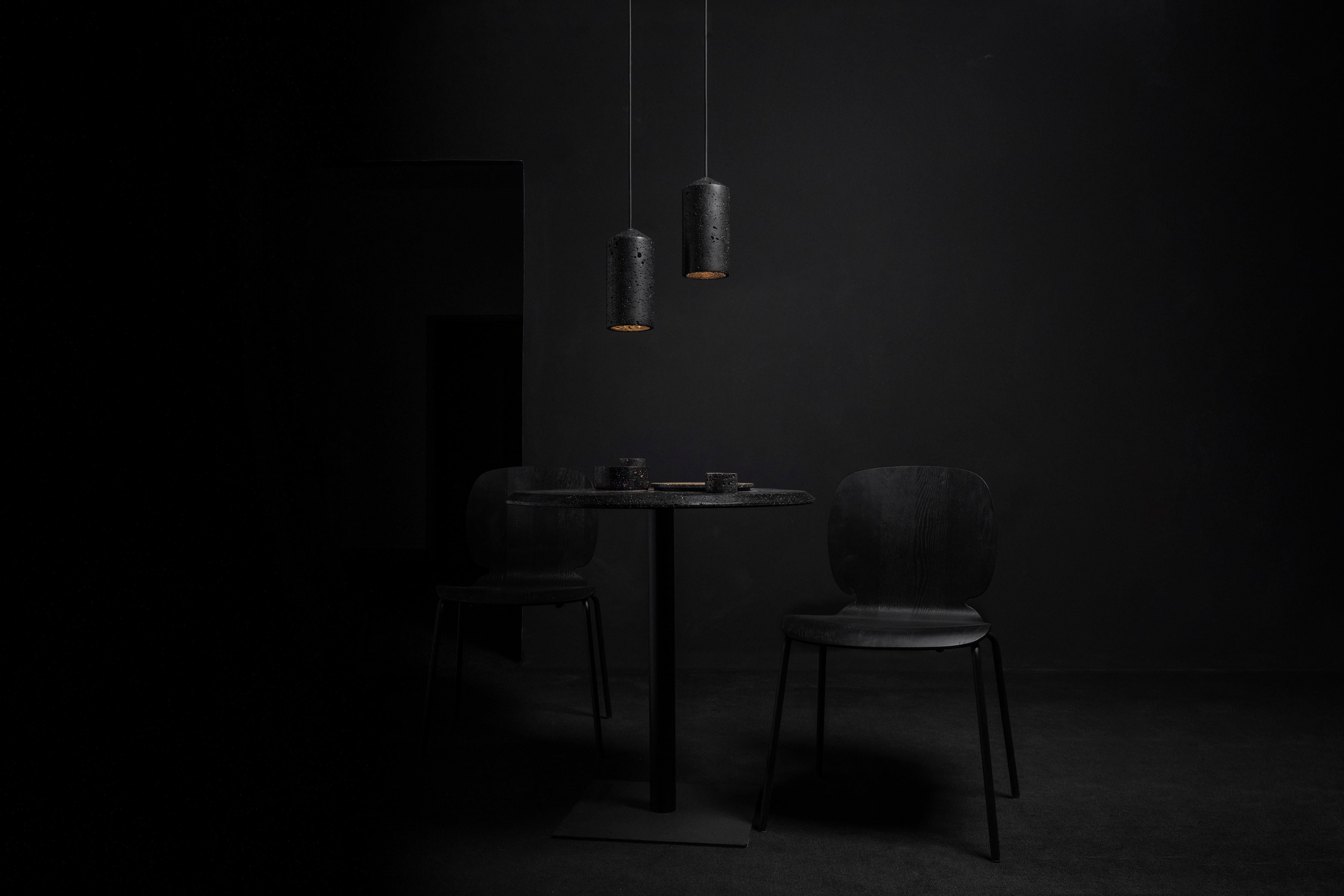 Contemporary Pendant Lamp 'IN' in Black Lava Stone In New Condition For Sale In Paris, FR
