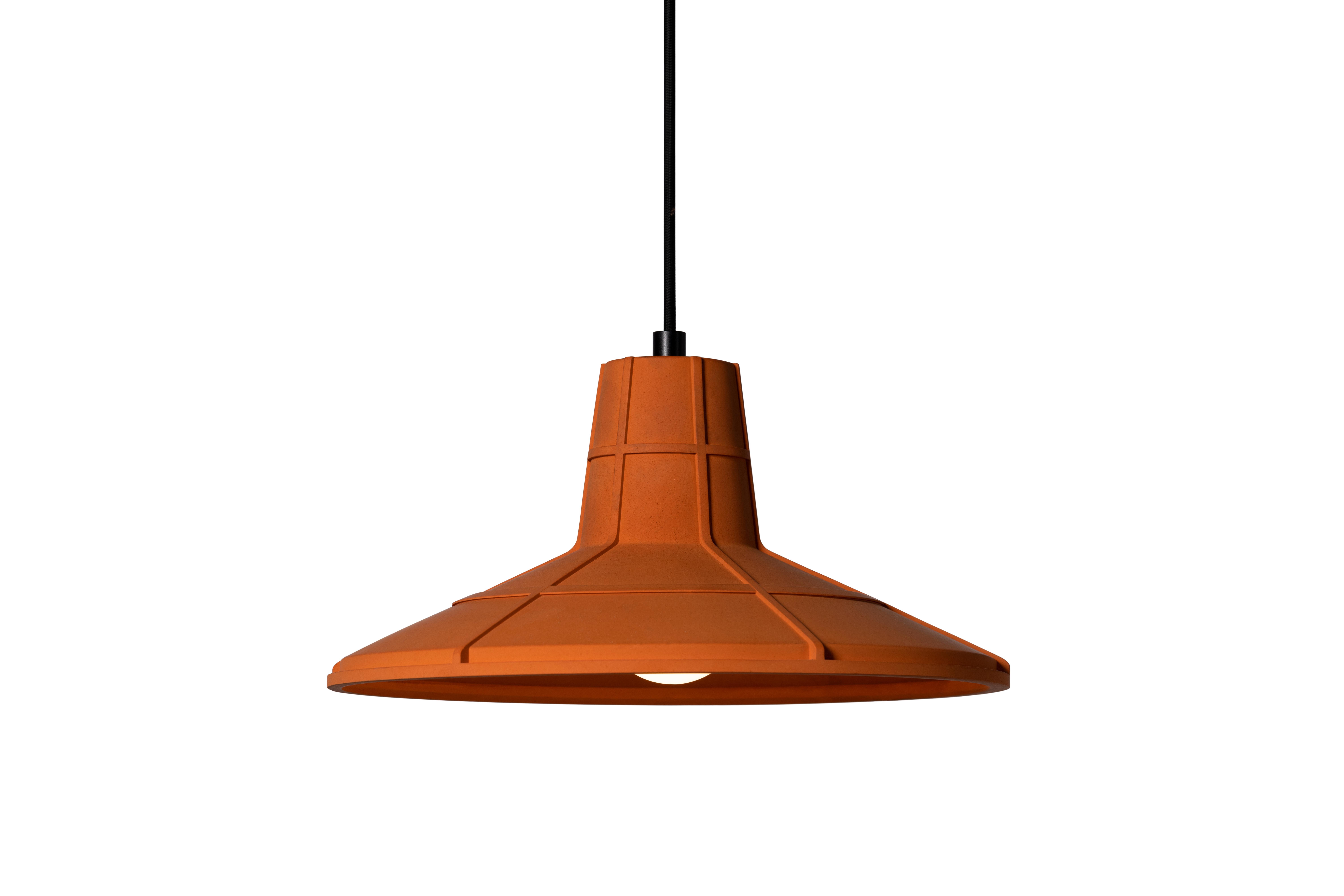 Chinese Contemporary Pendant Lamp 'L' in Terracotta, Brown For Sale