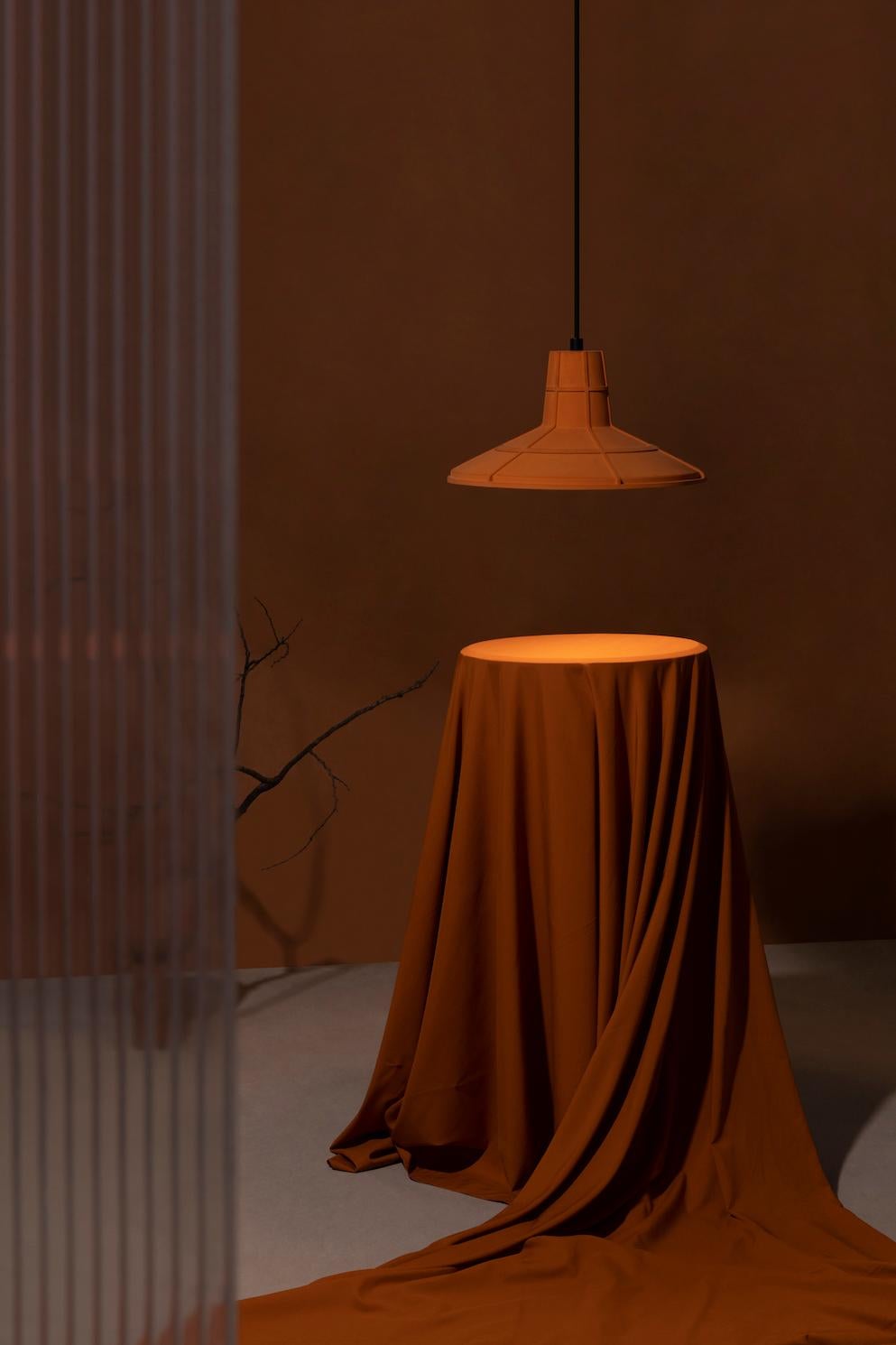 Contemporary Pendant Lamp 'L' in Terracotta, Orange For Sale 6