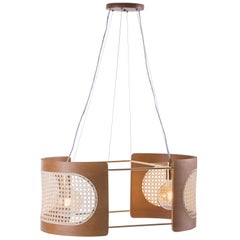 Contemporary Pendant Lamp Noce Small Size, Brazilian Wood and Natural Straw