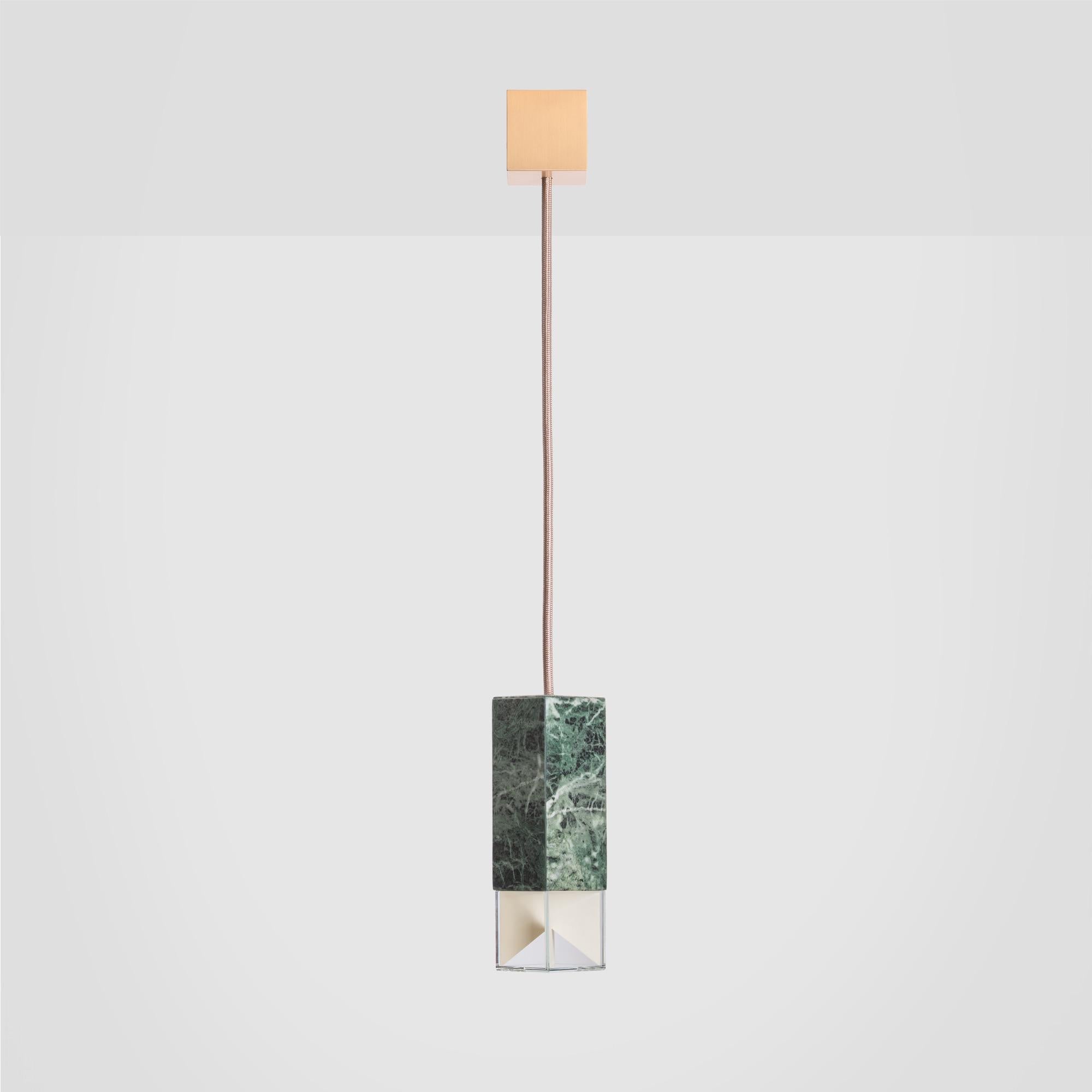 Porcelain Contemporary Pendant Light Handcrafted in Green Marble by Formaminima For Sale