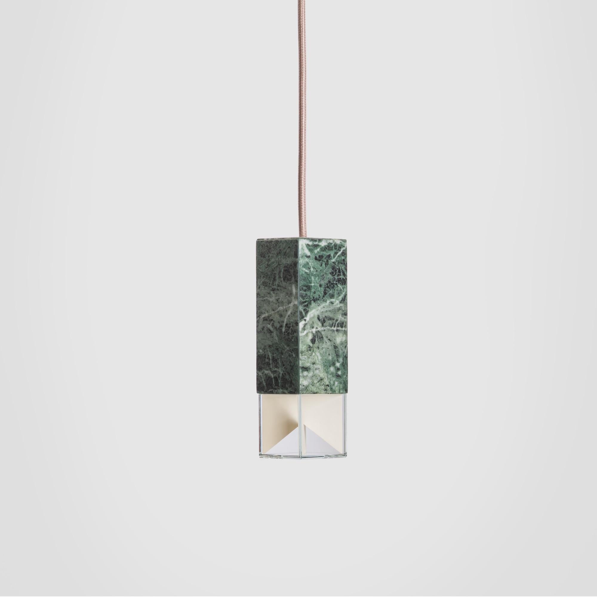 About
Contemporary Pendant Light Handcrafted in Green Marble by Formaminima

Lamp/One Green from Colour Edition
Design by Formaminima
Single Pendant
Materials:
Body lamp handcrafted in translucent marble Green Alps / crystal glass diffuser hosting