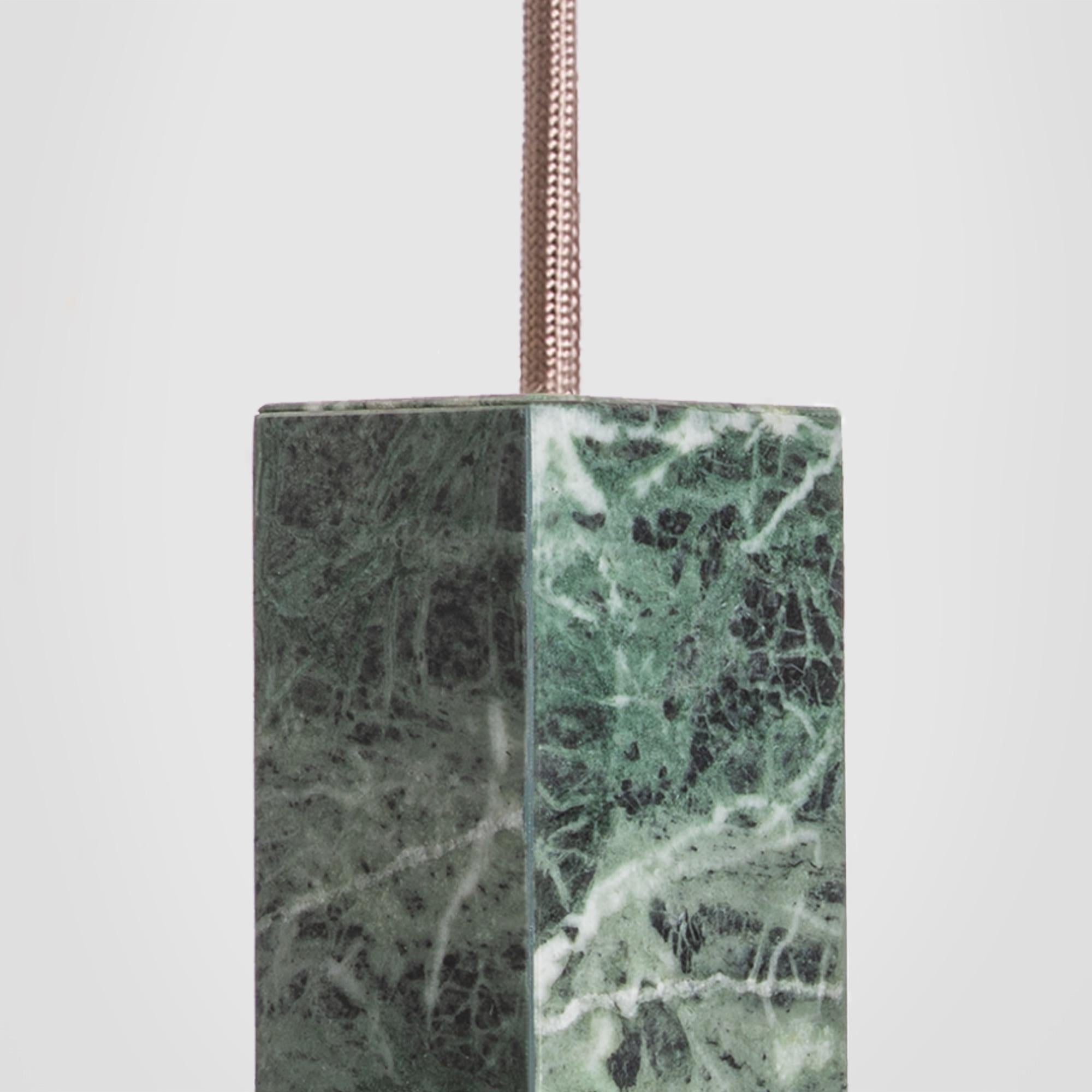 Italian Contemporary Pendant Light Handcrafted in Green Marble by Formaminima For Sale
