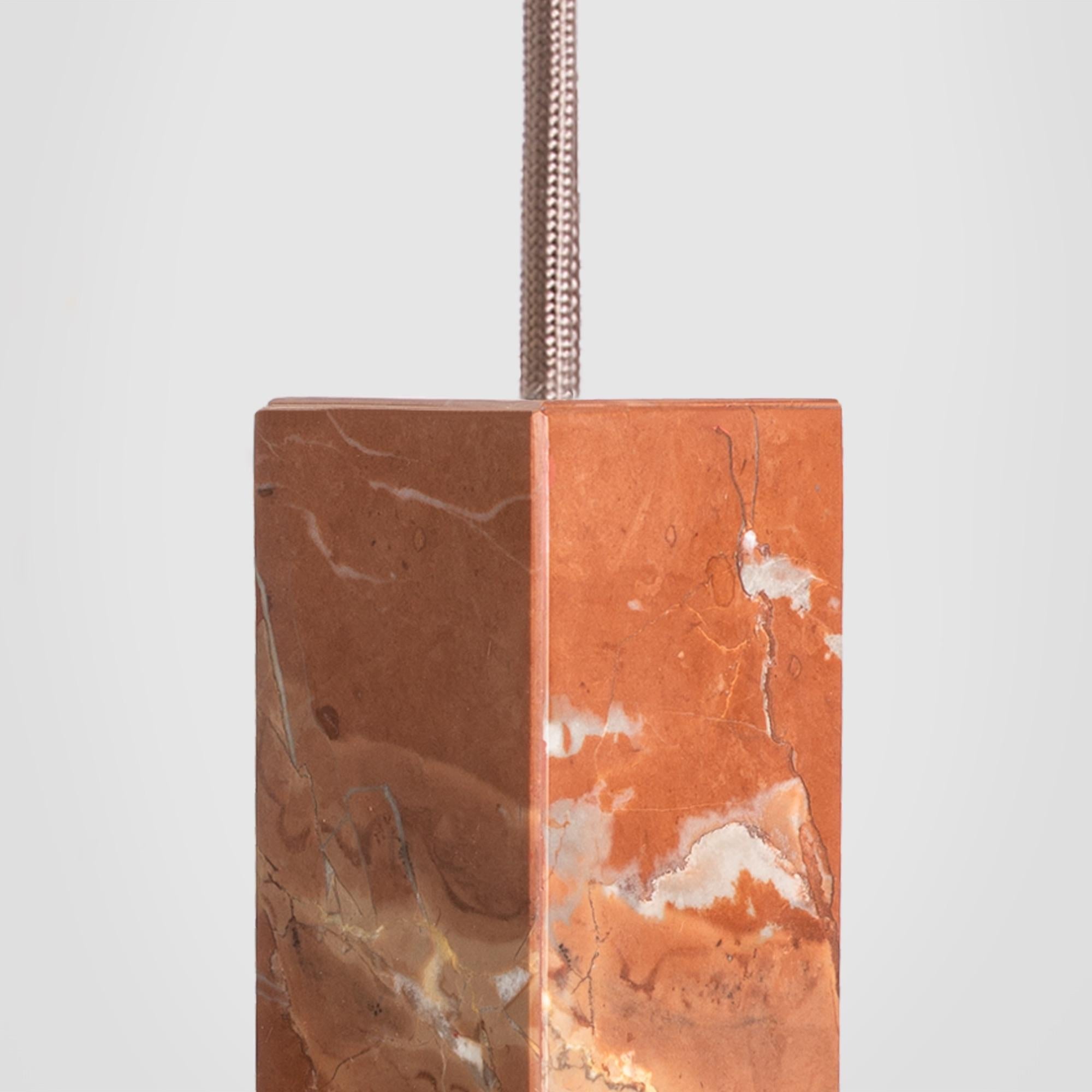 Italian Contemporary Pendant Light Handcrafted in Red Marble by Formaminima For Sale