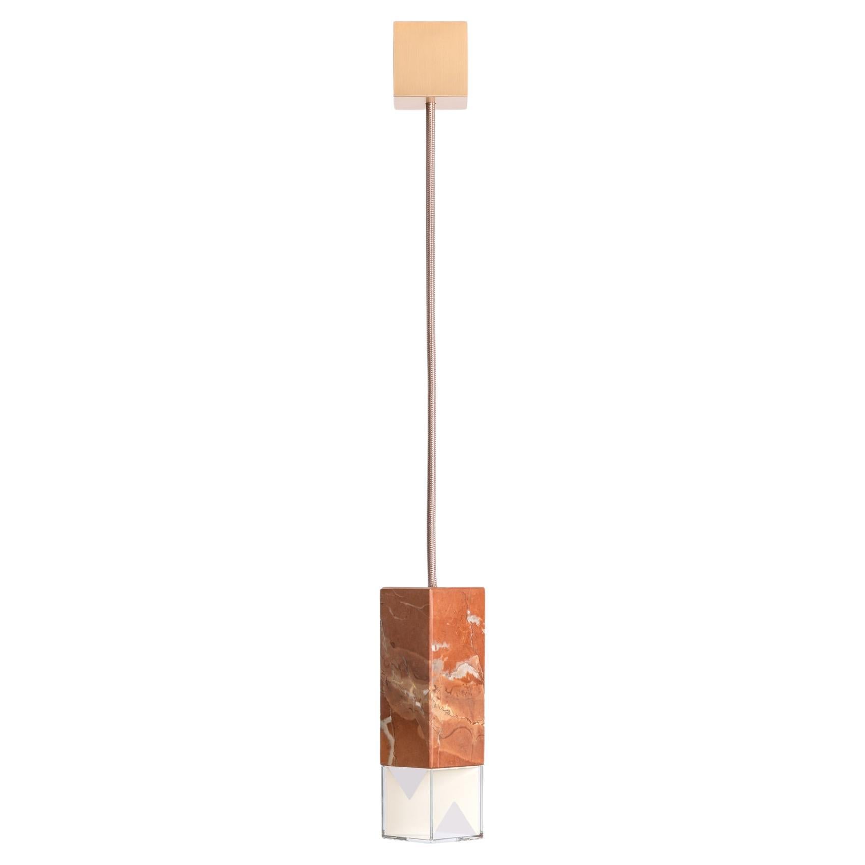 Contemporary Pendant Light Handcrafted in Red Marble by Formaminima