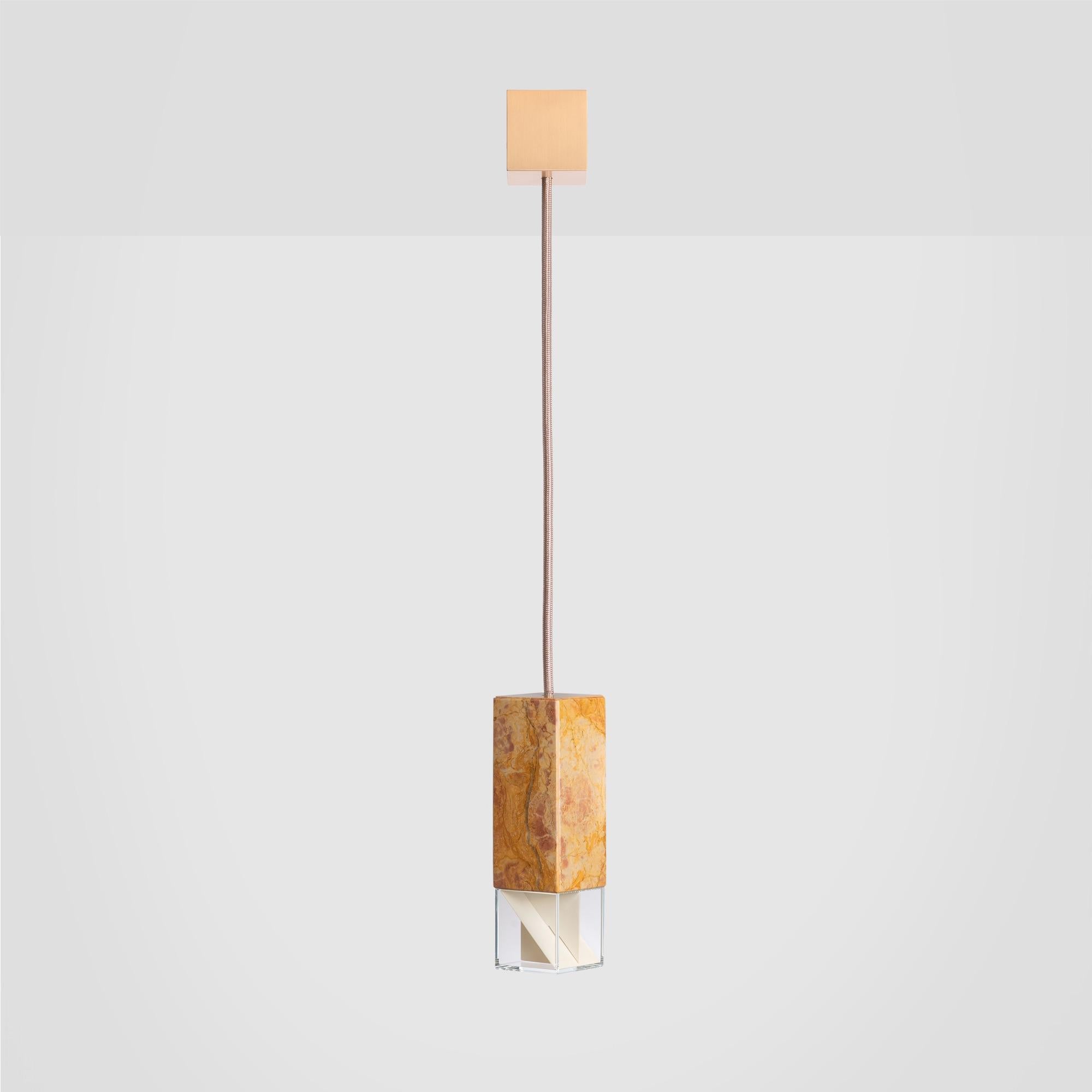 Brass Contemporary Pendant Light Handcrafted in Yellow Marble by Formaminima For Sale