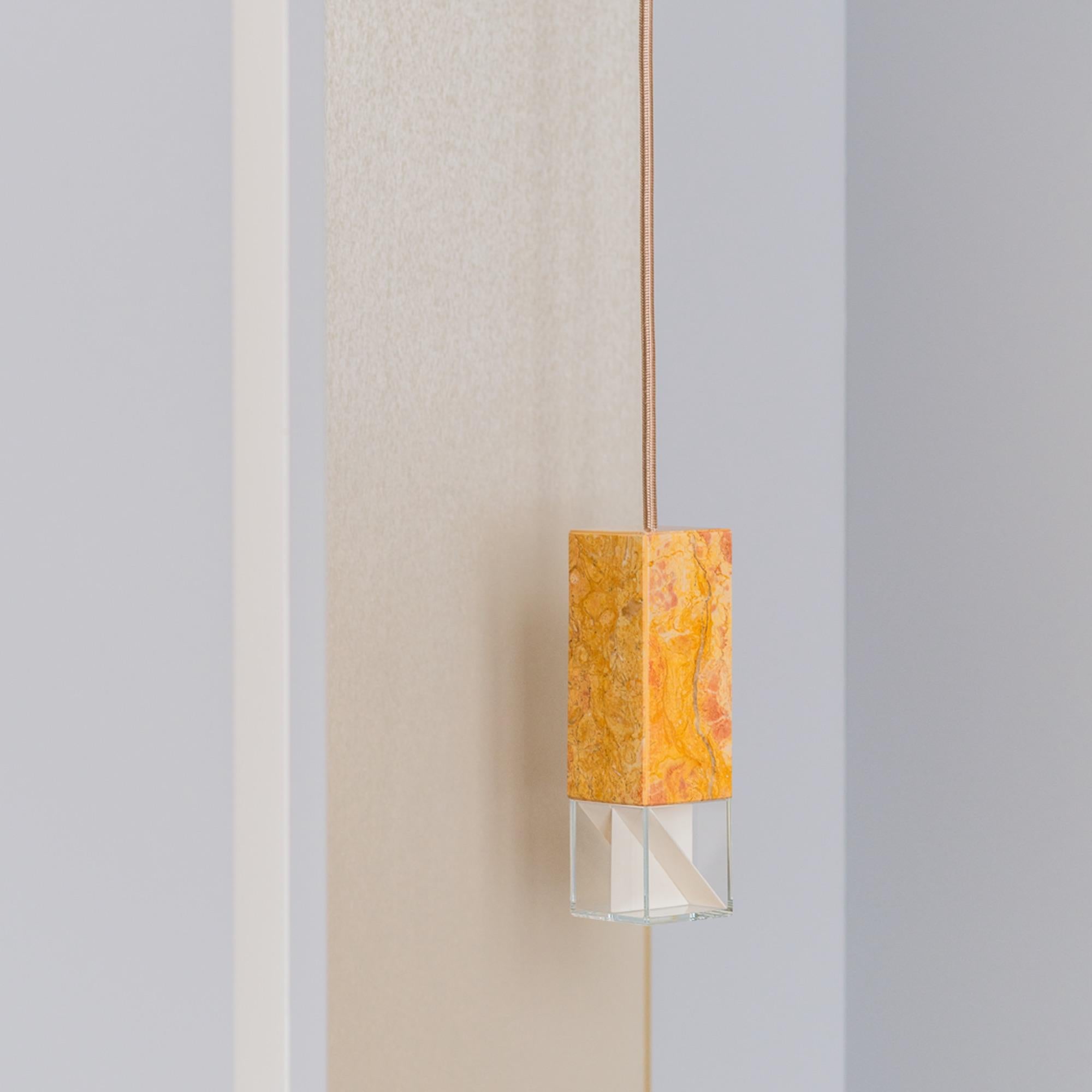 Contemporary Pendant Light Handcrafted in Yellow Marble by Formaminima For Sale 1