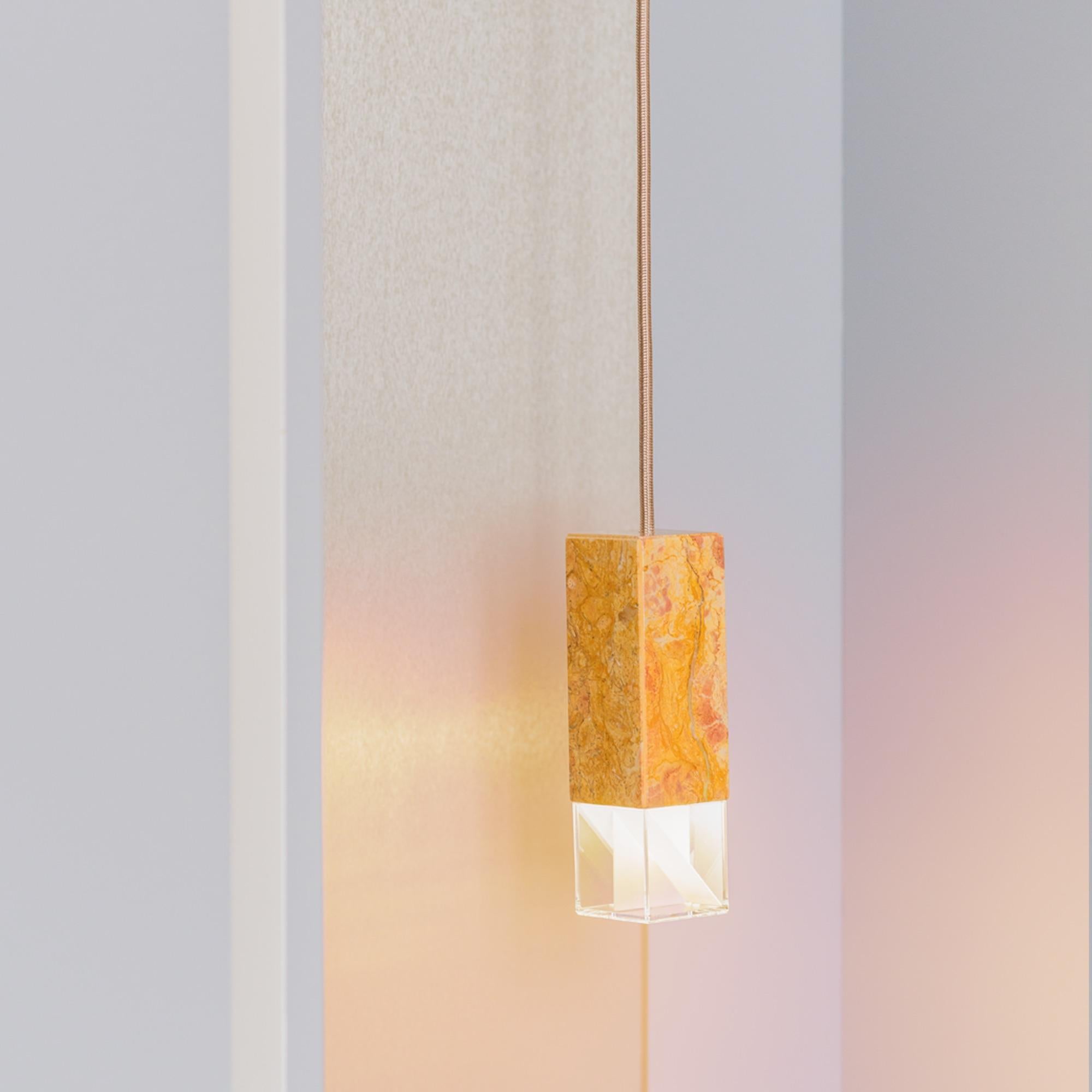 Contemporary Pendant Light Handcrafted in Yellow Marble by Formaminima For Sale 2