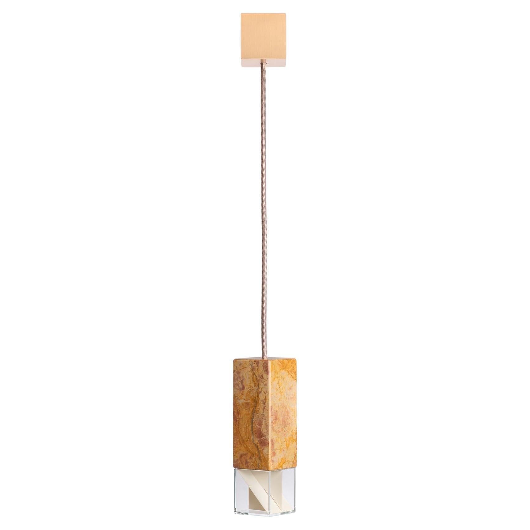 Contemporary Pendant Light Handcrafted in Yellow Marble by Formaminima For Sale