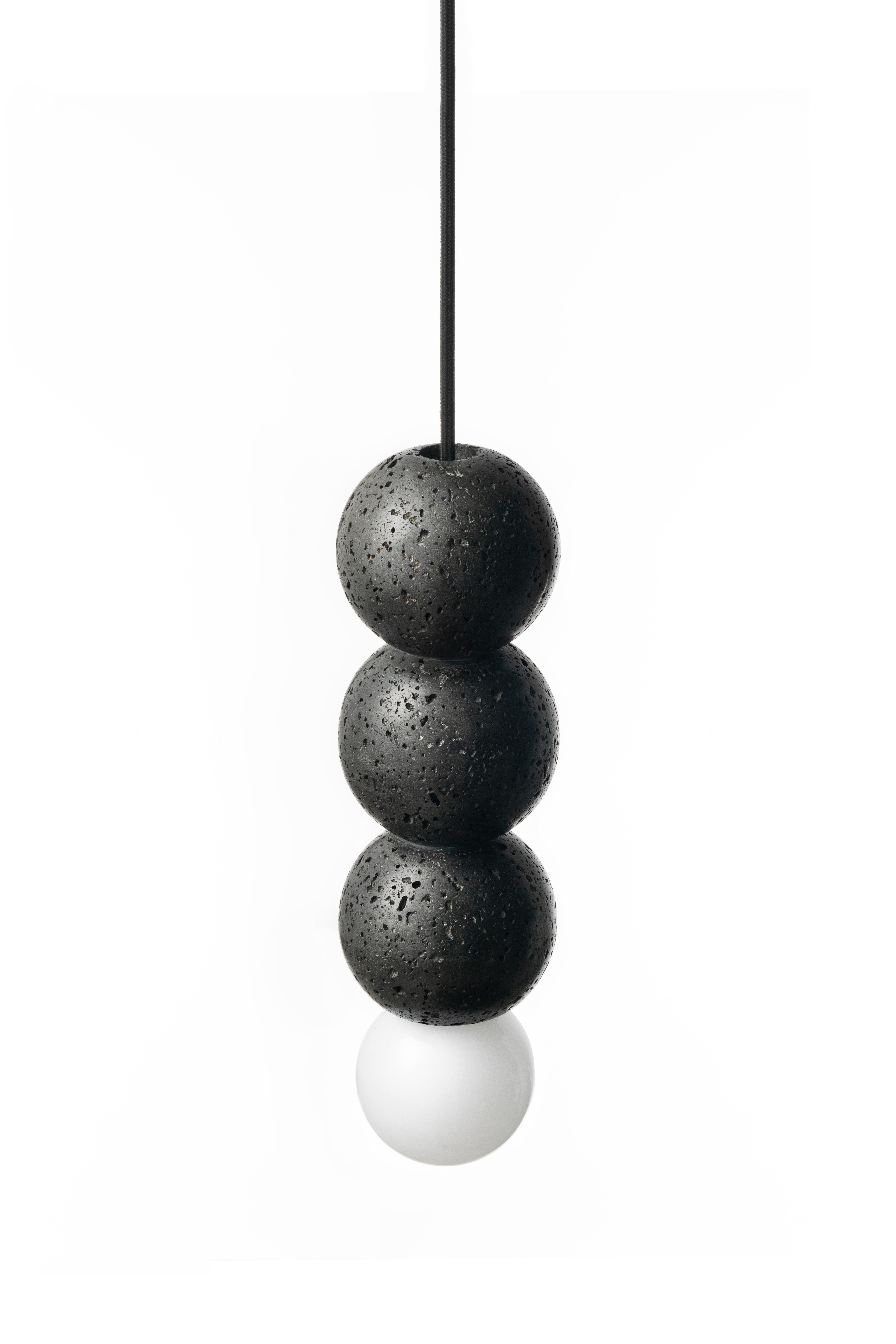 Industrial Contemporary Pendant Lamp 'OOOPS' in Black Lava Stone  For Sale