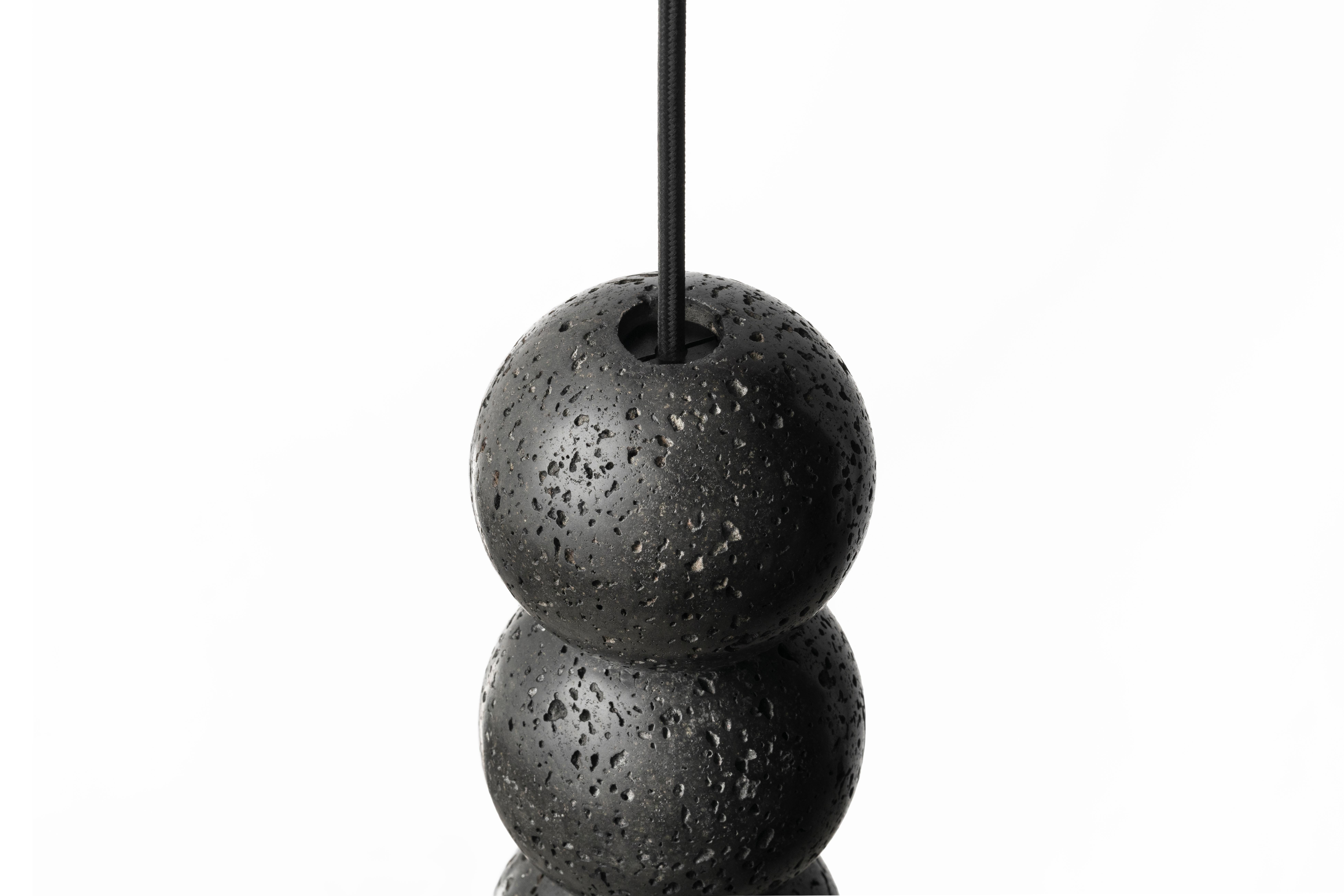 Chinese Contemporary Pendant Lamp 'OOOPS' in Black Lava Stone  For Sale