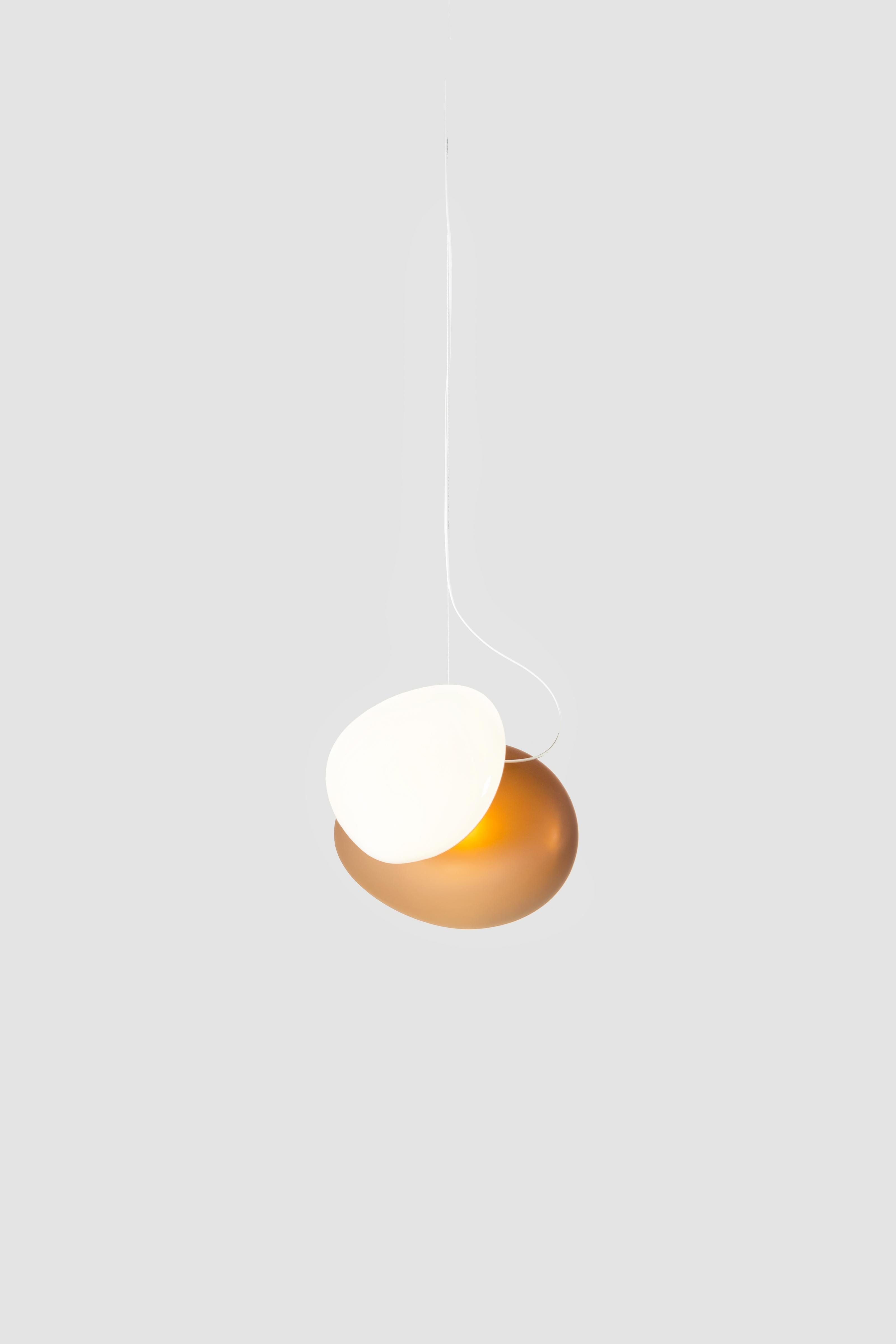 Organic Modern Contemporary Pendant Lamp 'Pebble', White and Yellow, AC For Sale