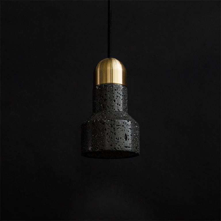 Chinese Contemporary pendant lamp 'QIE' in black lava stone (brass finish) For Sale