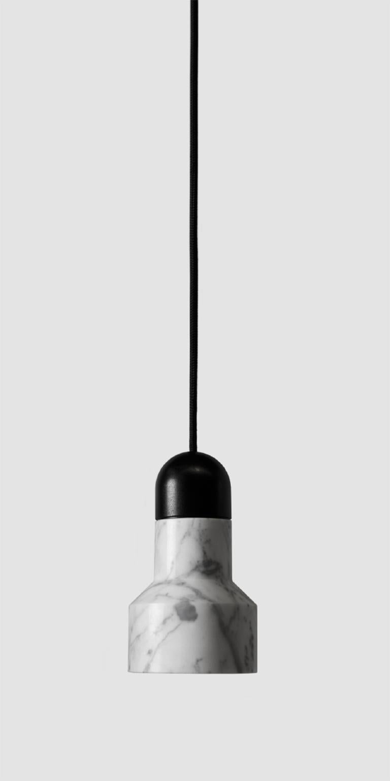 Contemporary pendant lamp 'QIE' in black lava stone (brass finish) For Sale 1