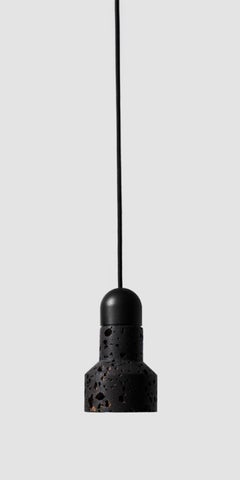 Contemporary Pendant Lamp 'QIE' in Black Lava Stone 'Total Black'