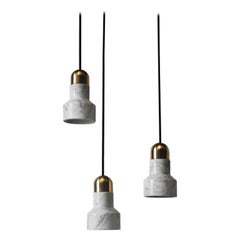 Contemporary Pendant Lamp 'QIE' in White Marble 'Brass Finish'