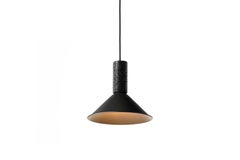 Contemporary Pendant Lamp 'R' in Black Lava Stone 'Medium