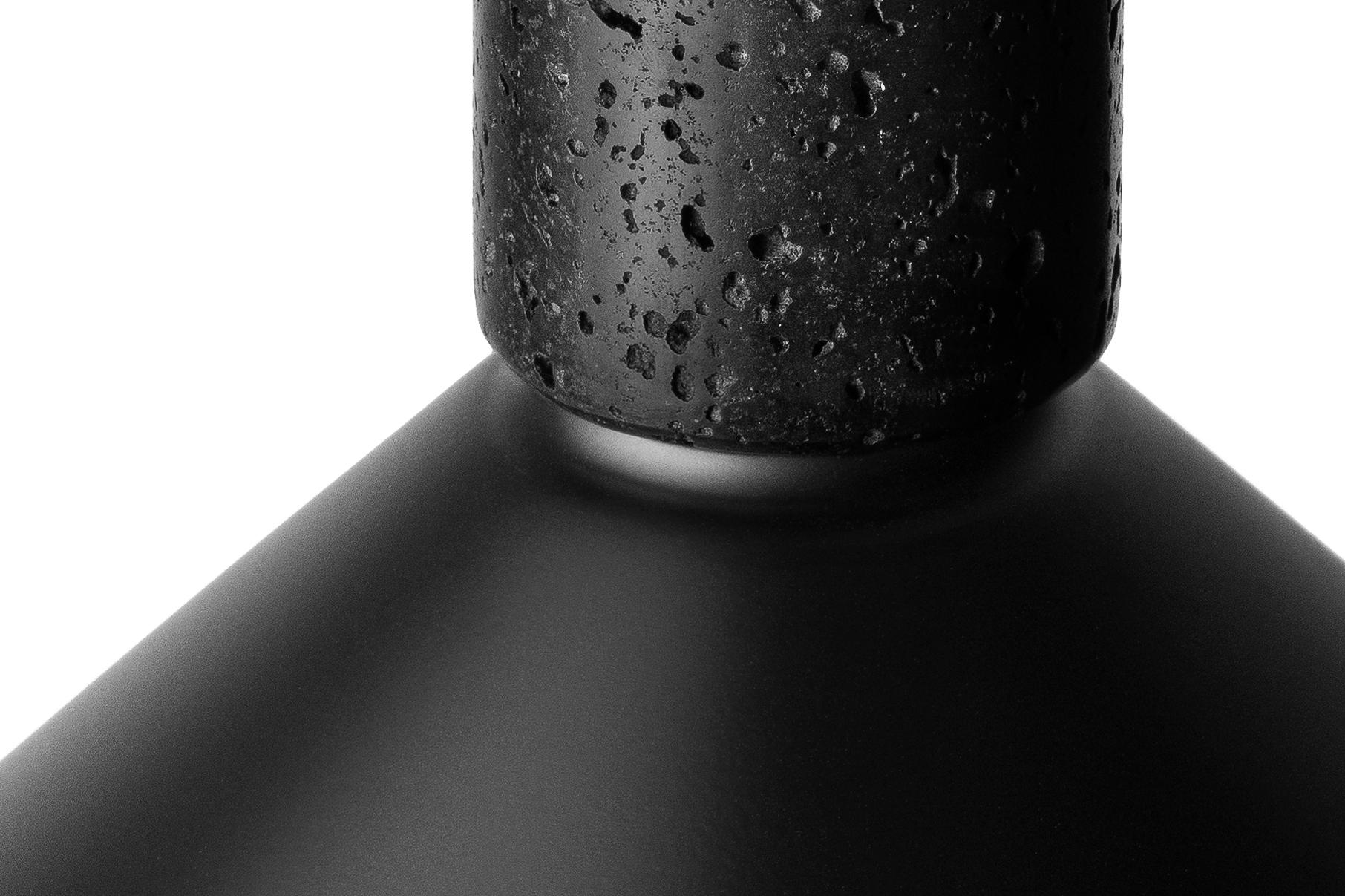 Industrial Contemporary Pendant Lamp 'R' in Black Lava Stone 'Small' For Sale