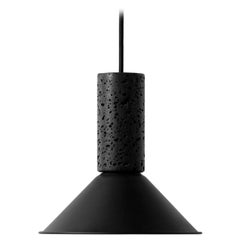 Contemporary Pendant Lamp 'R' in Black Lava Stone 'Small'