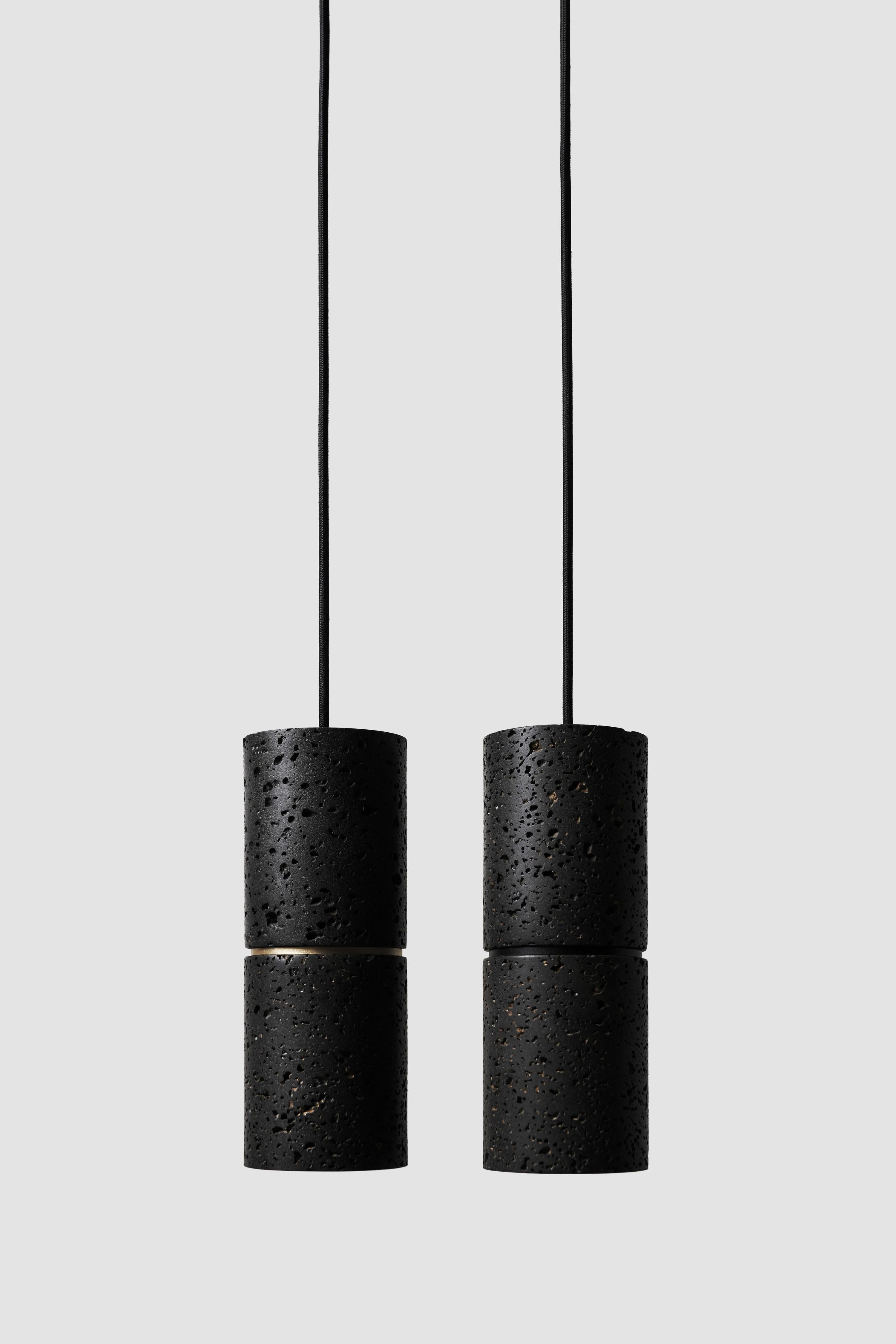 Contemporary Pendant Lamp 'RI' in Black Lava Stone 'Brass Finish' For Sale 5