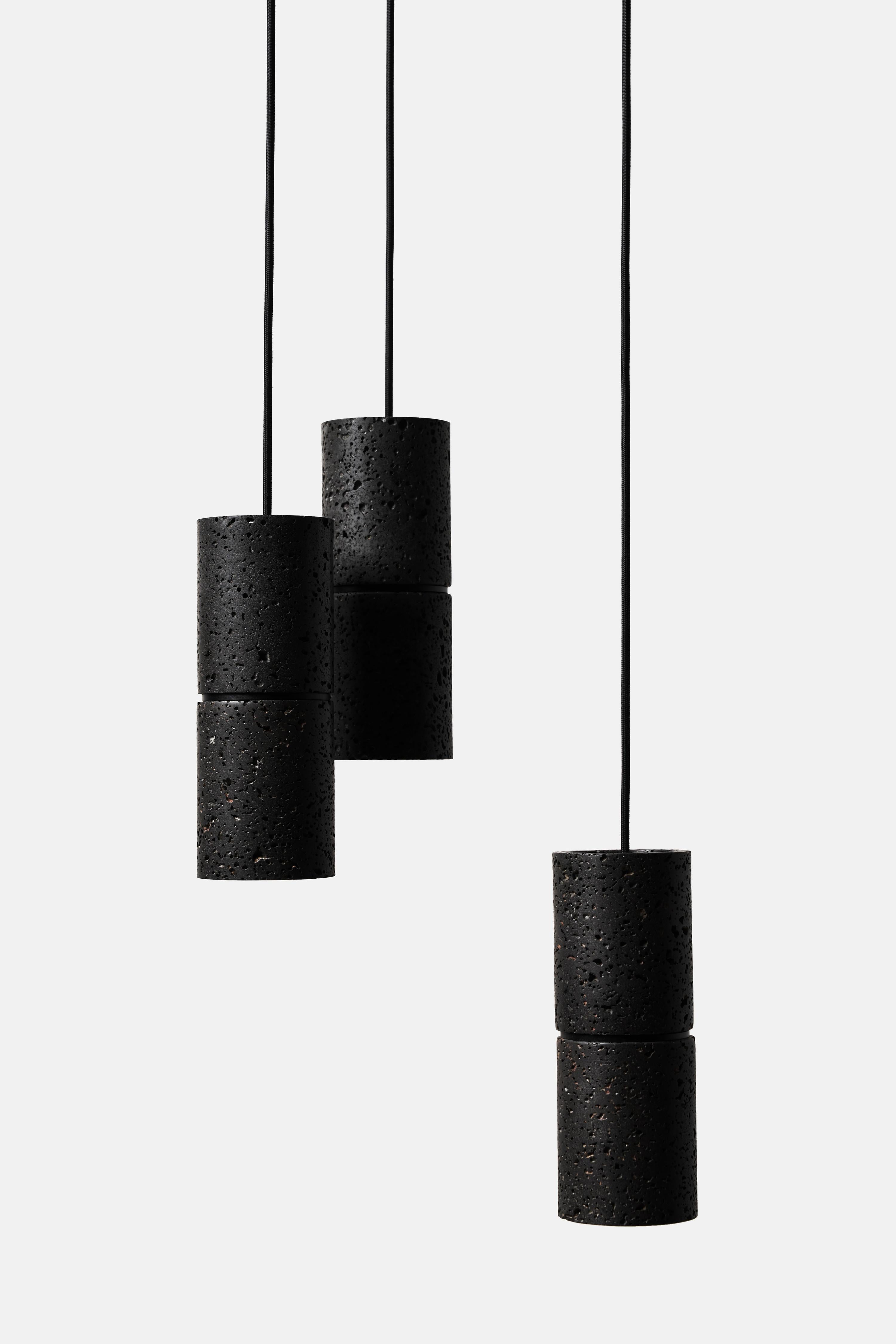 Chinese Contemporary Pendant Lamp 'RI' in Black Lava Stone 'Brass Finish' For Sale