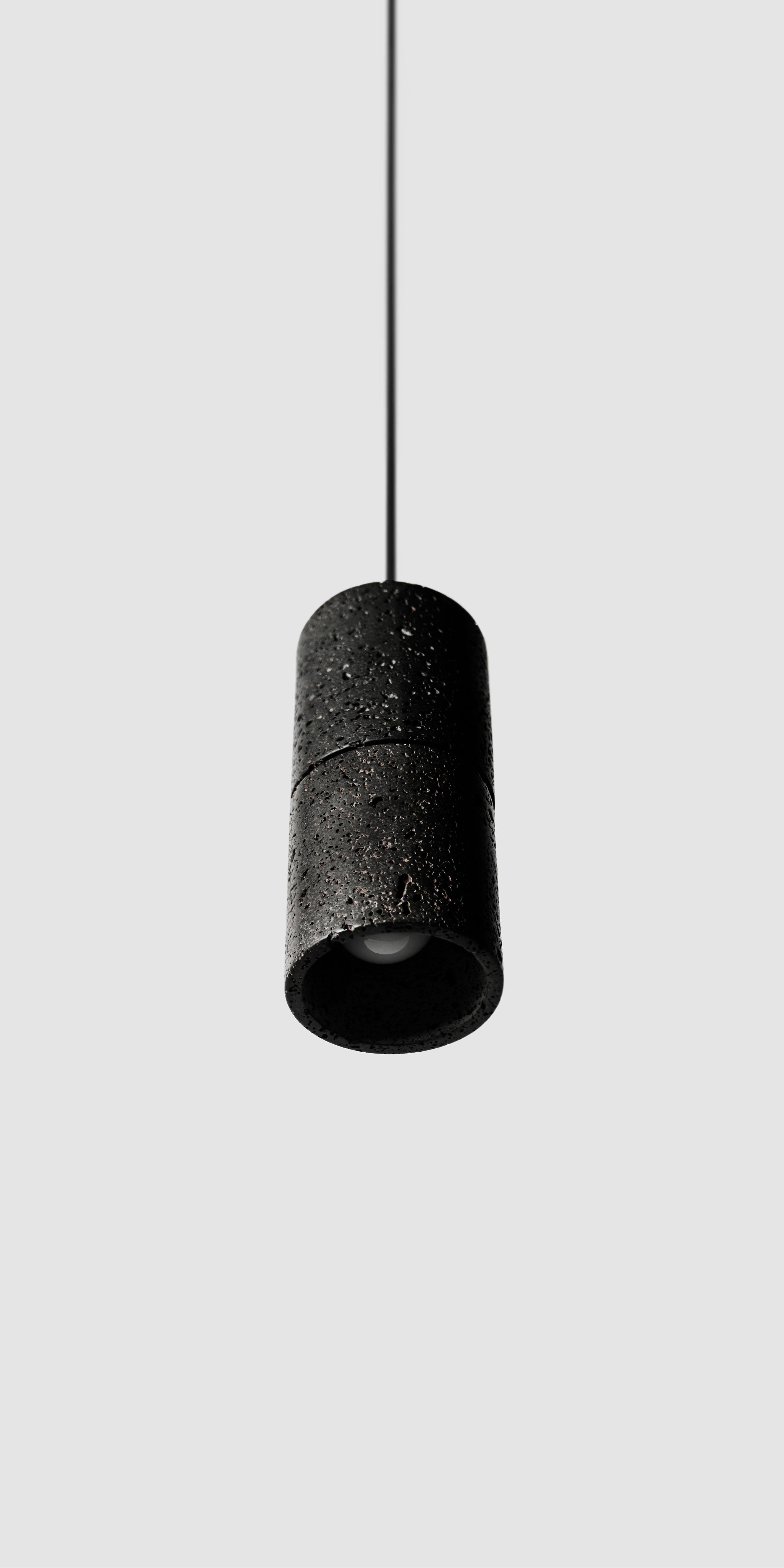 Contemporary Pendant Lamp 'RI' in Black Lava Stone 'Brass Finish' For Sale 2