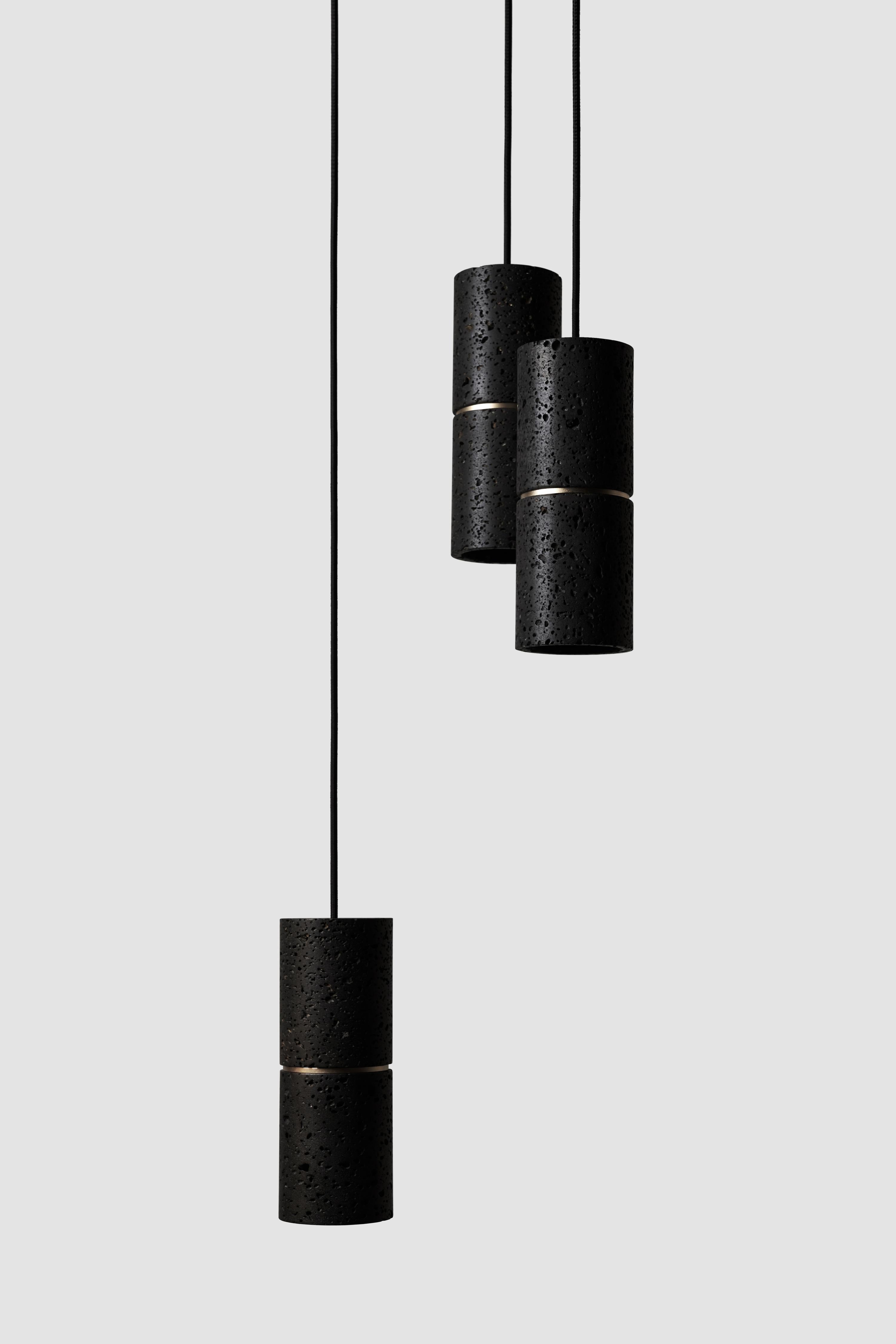 Industrial Contemporary Pendant Lamp 'Ri' in Black Lava Stone 'Total Black' For Sale