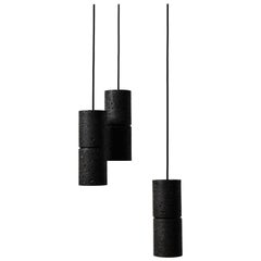 Contemporary Pendant Lamp 'Ri' in Black Lava Stone 'Total Black'