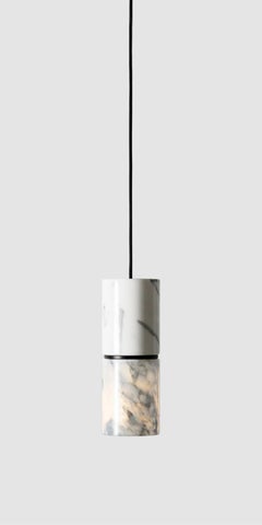 Contemporary Pendant Lamp 'RI' in White Marble 'Alu Finish'
