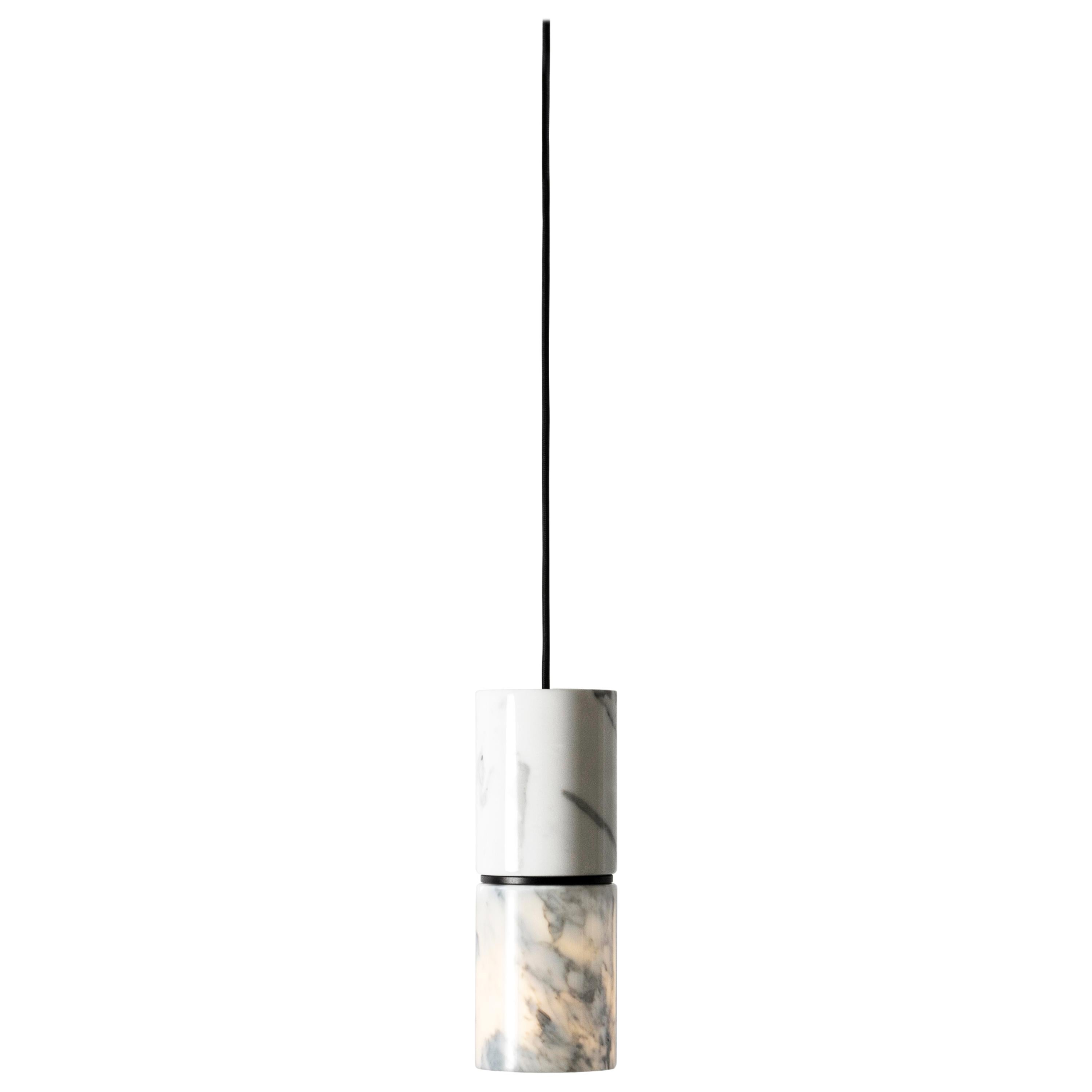 Contemporary Pendant Lamp 'RI' in White Marble 'Alu Finish' For Sale